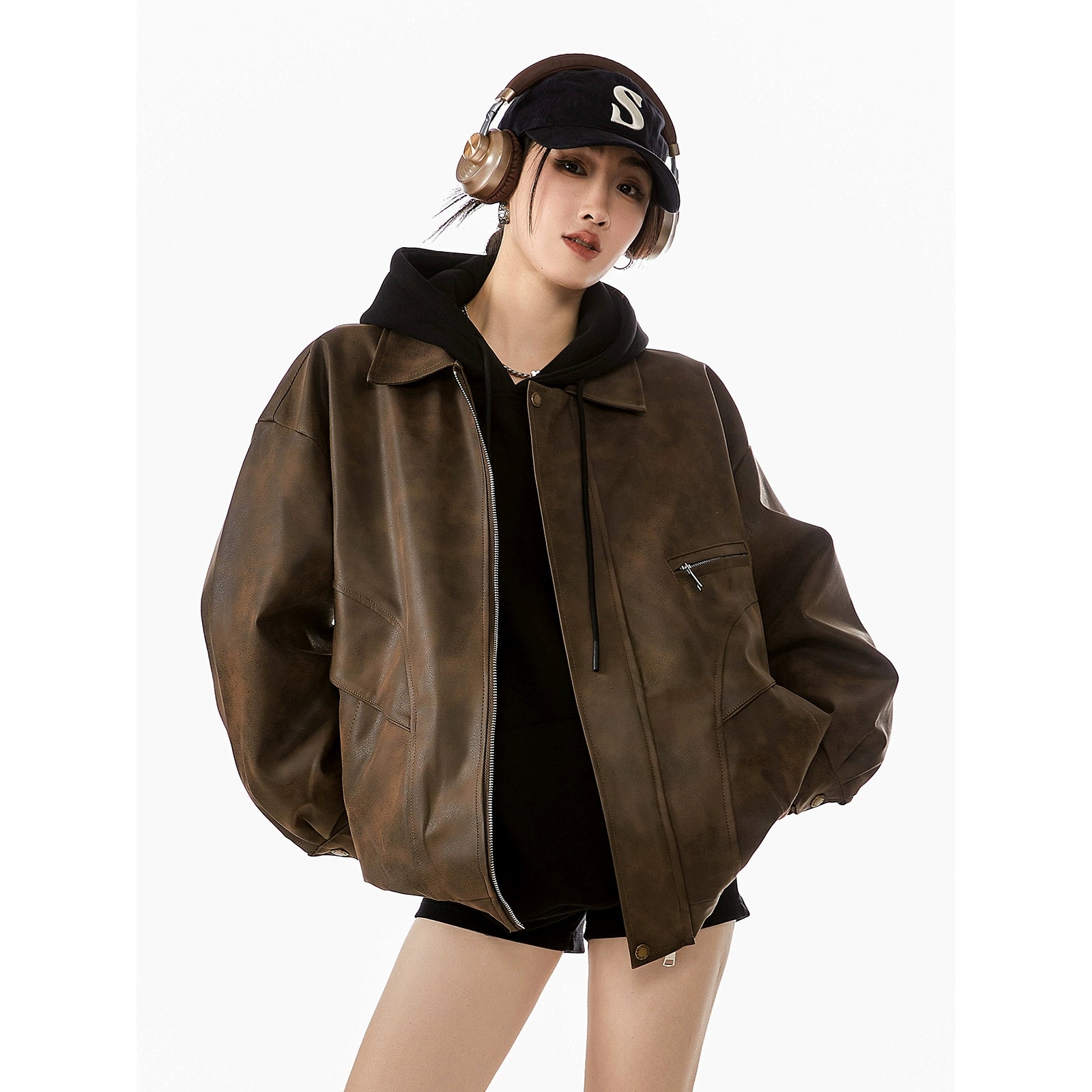 ICH MODE 美式复古皮衣外套女秋冬宽松休闲开衫夹克2025新款上衣