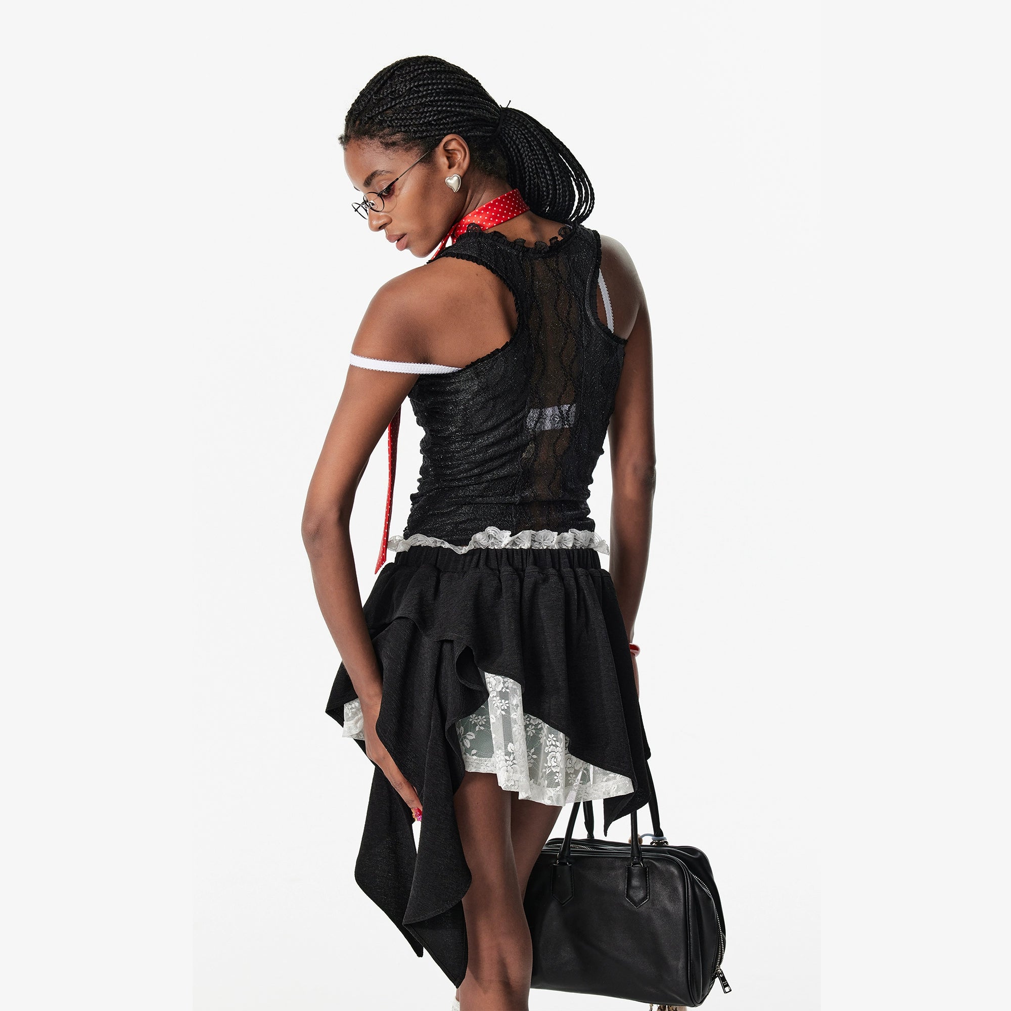 2th Desire蕾丝拼接镂空亮闪工字吊带背心弹力露背内搭外穿上衣女