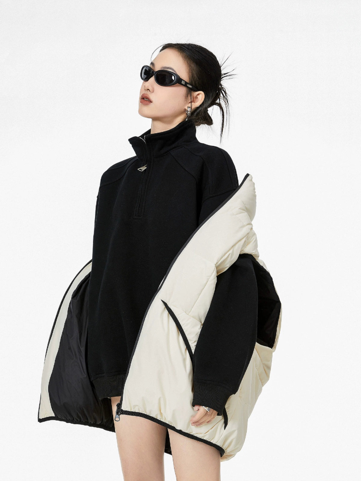 ICH MODE 美式半拉链立领卫衣女2025新款秋冬宽松慵懒风外套上衣