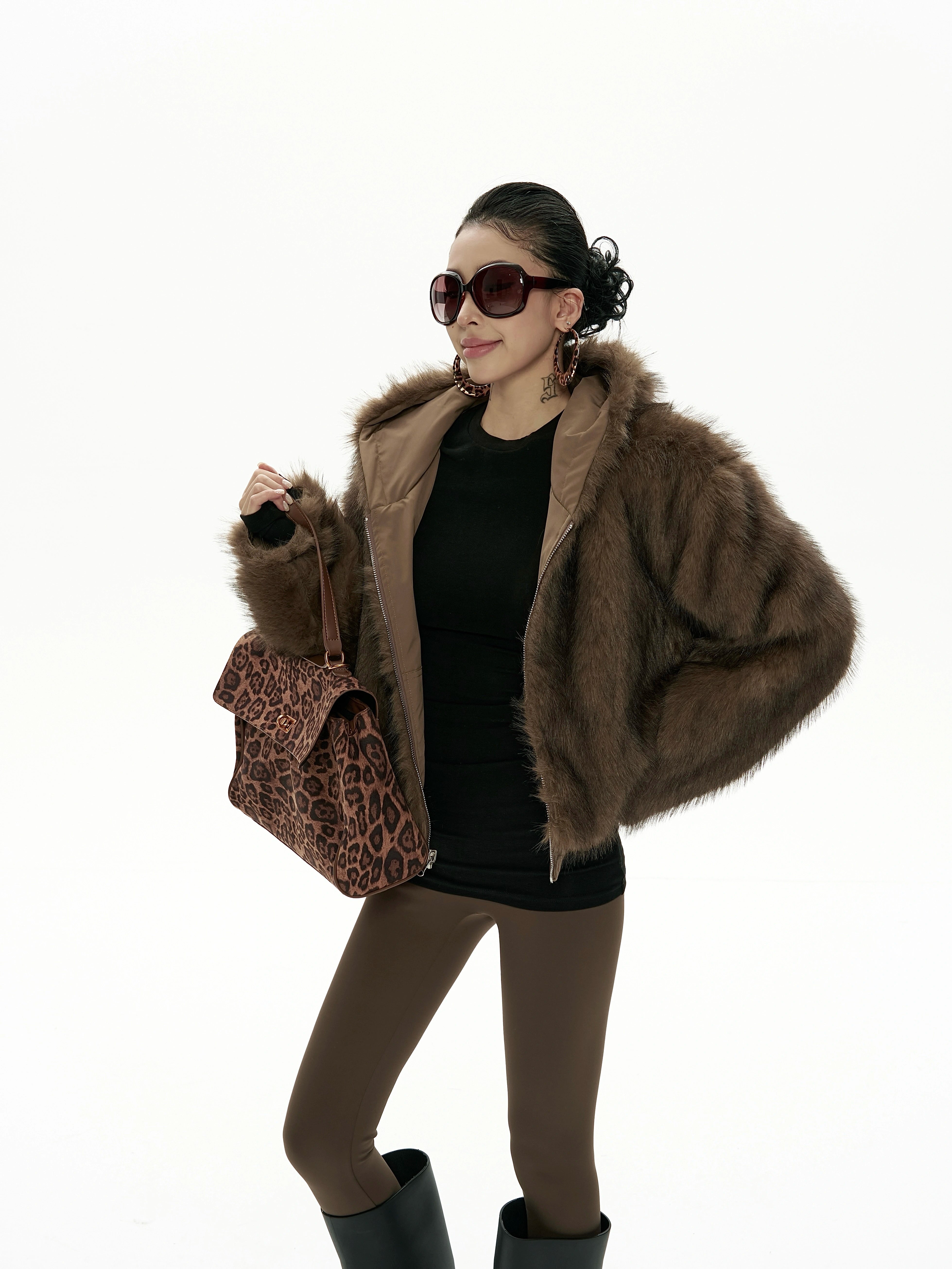 野生zero双面穿连帽毛绒外套女秋冬新款美式复古宽松休闲开衫上衣