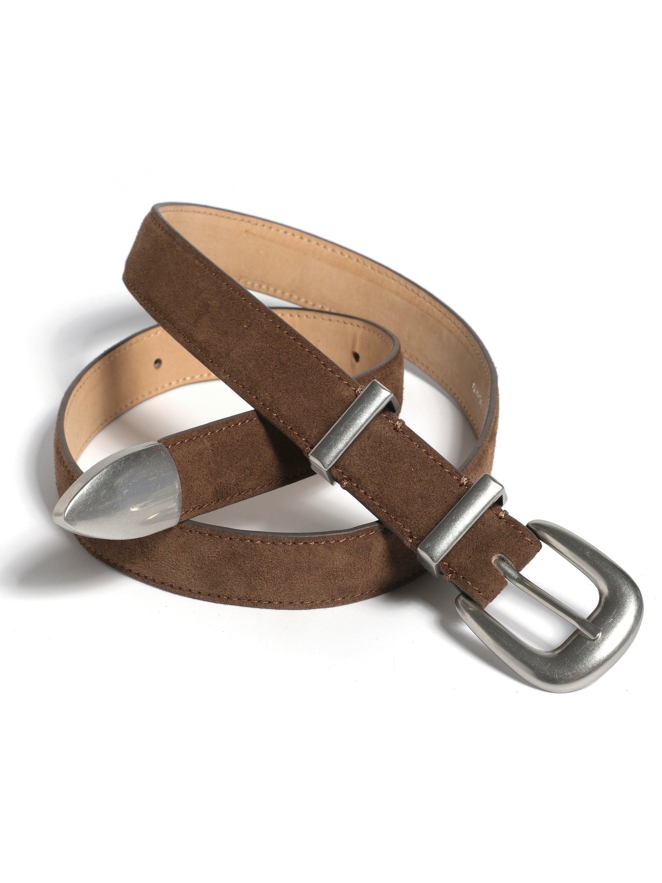 头层牛皮/棕麂皮银扣复古老钱风细款男女腰带TERRAINCOGNITA