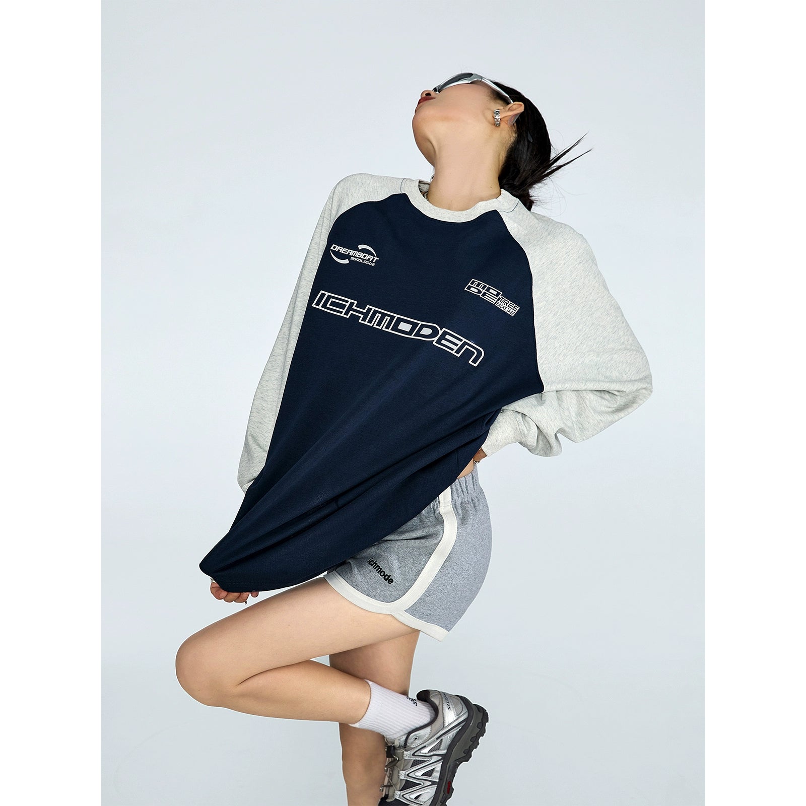 ICH MODE 美式复古圆领卫衣女2025新款秋宽松休闲百搭T恤上衣