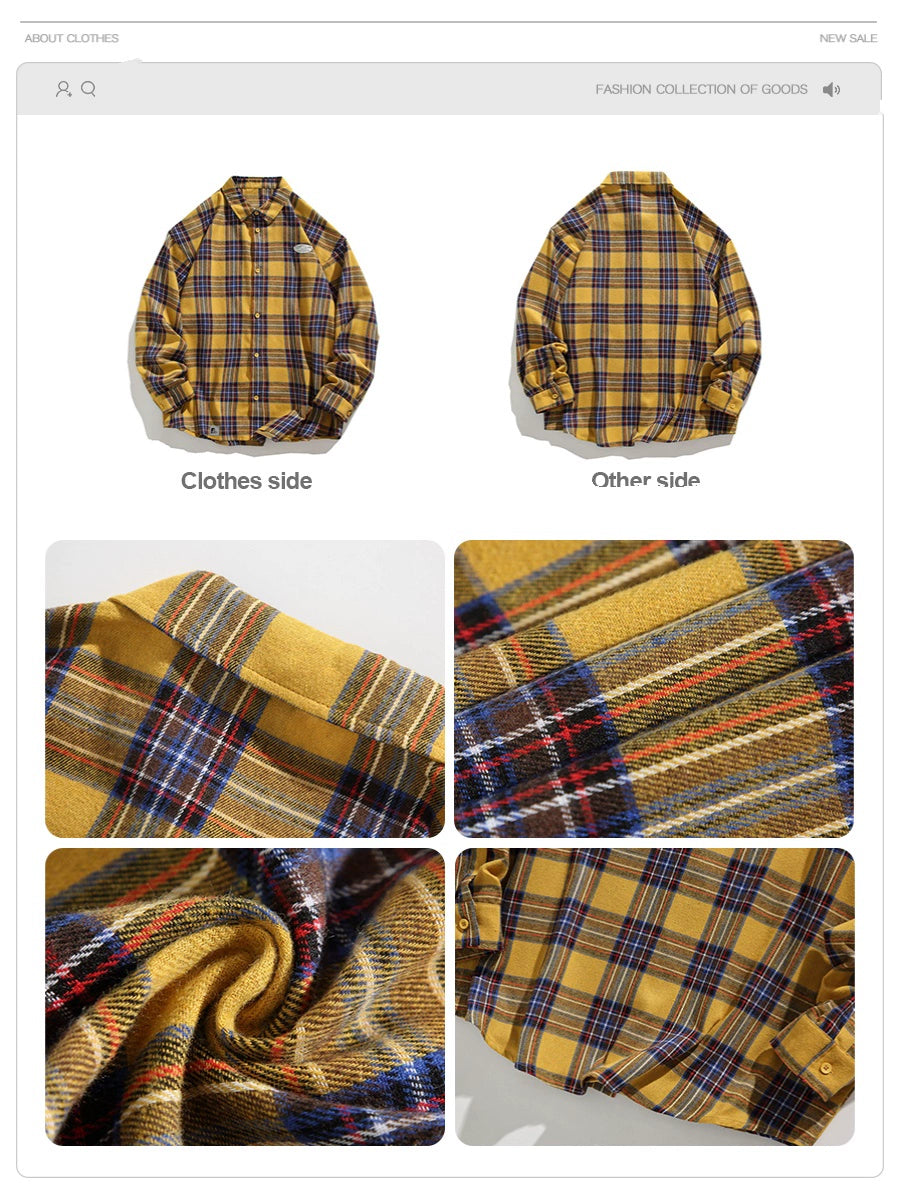 ICH MODE 美式复古格子衬衫女秋新款宽松流行百搭长袖衬衣外套