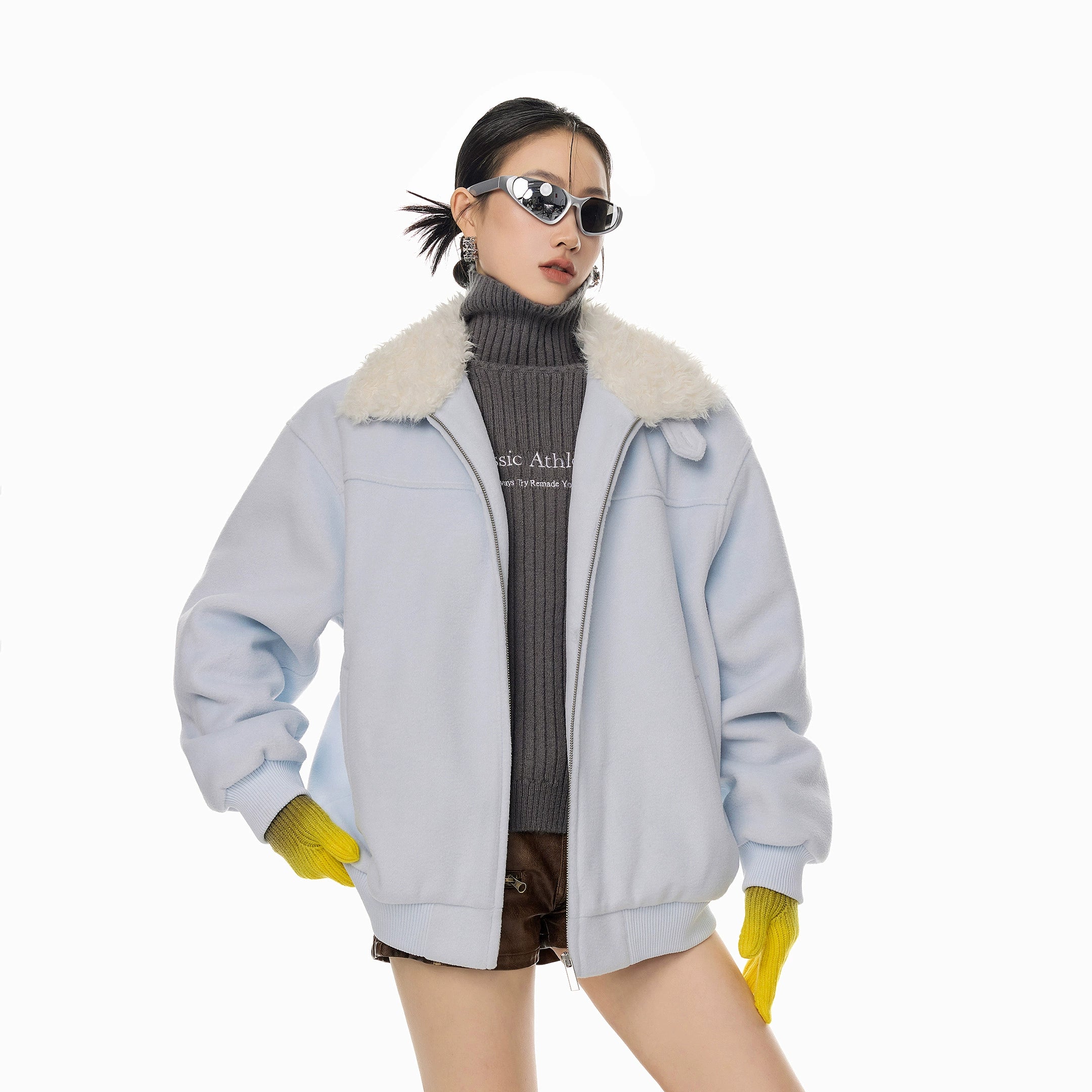 ICH MODE 美式复古毛领翻领棉服女2025新款冬季宽松防寒棉衣外套