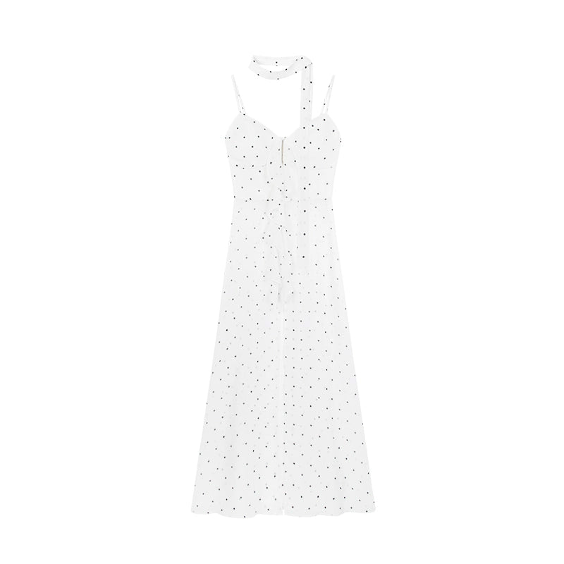 野生zero黑白色波点薄款吊带连衣裙女夏季设计感辣妹修身开叉裙子