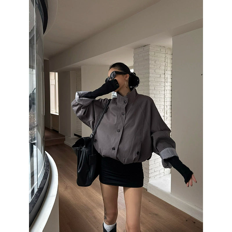 野生zero立领拼接风衣外套女秋季2025新款复古设计感宽松显瘦上衣