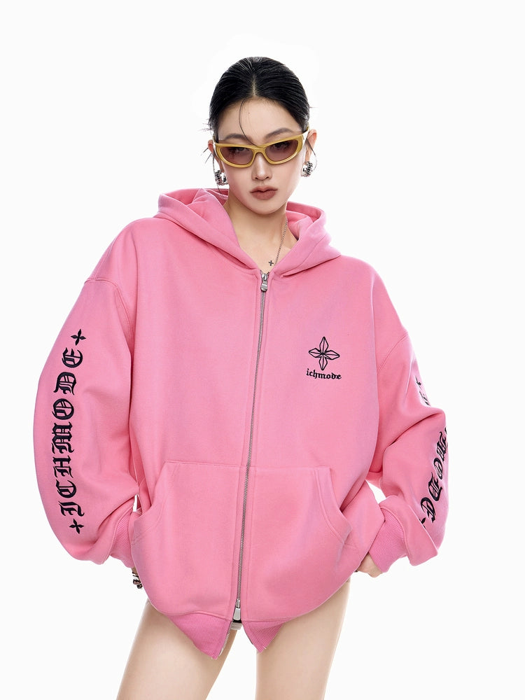 ICH MODE 美式哥特风十字架卫衣外套女秋冬新款宽松拉链开衫上衣