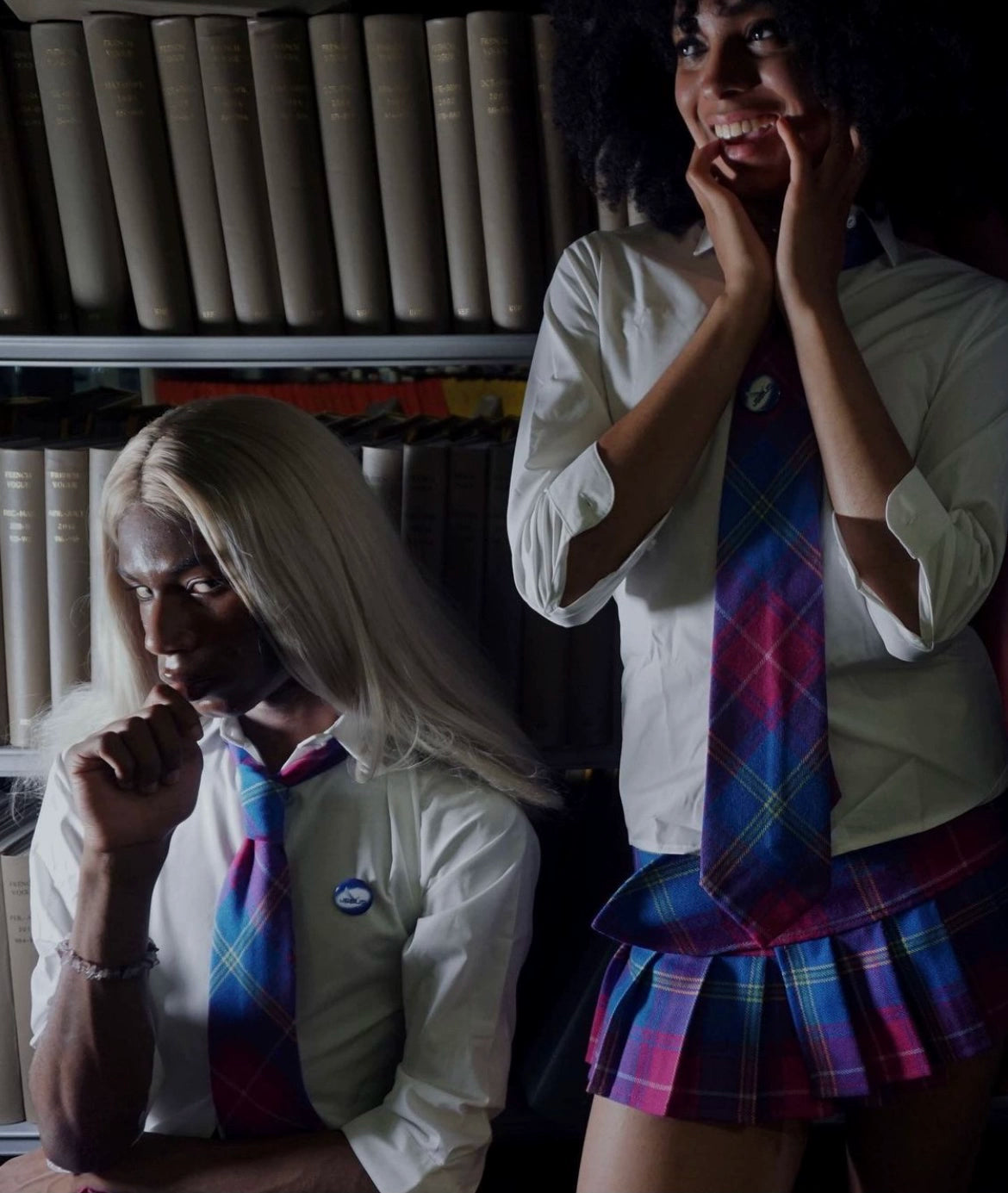 (晚安安)现货mowalola多文化辣妹格纹/皮裙 百褶裙 腰部可调节