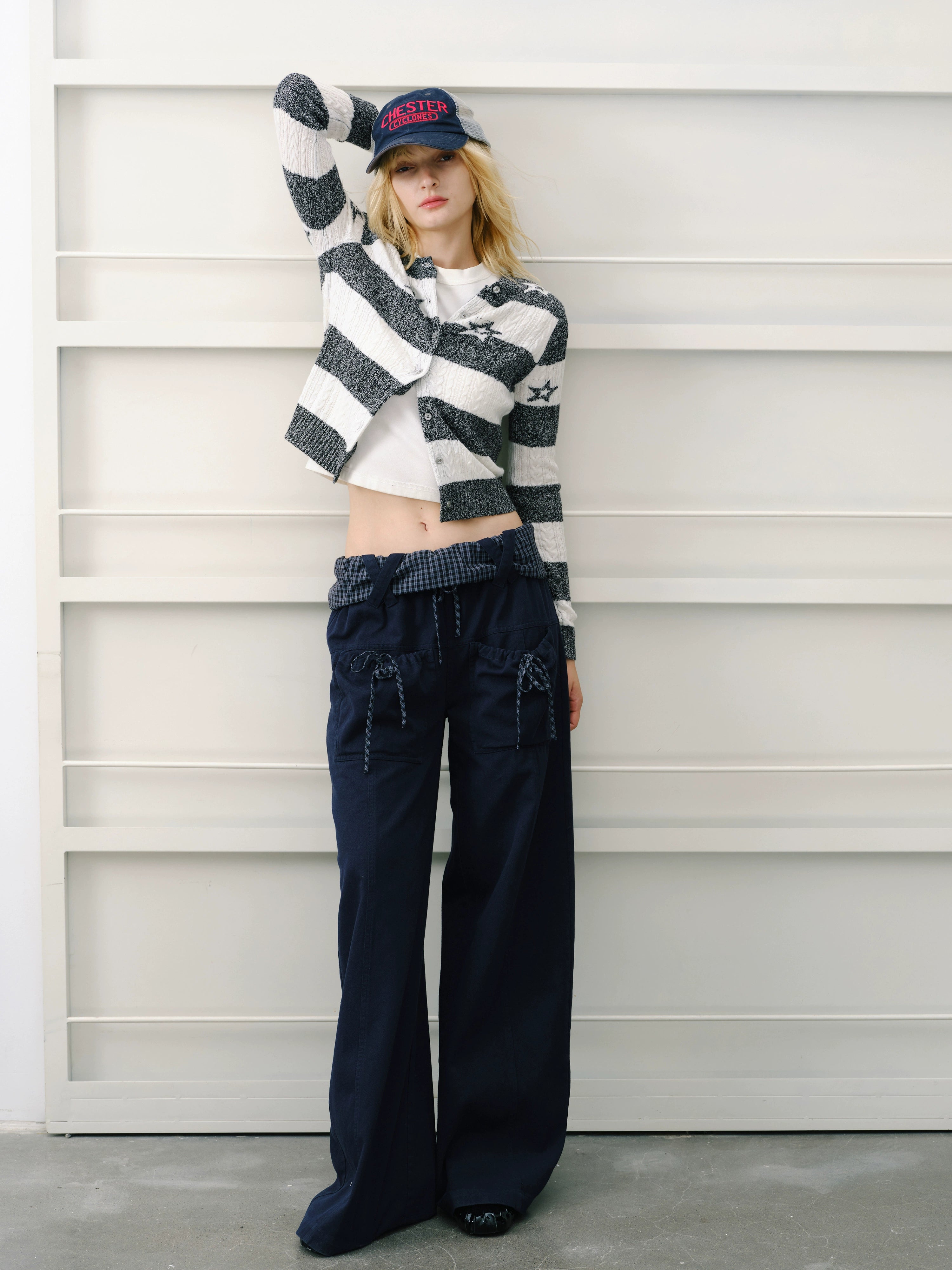 2th Desire星星绞花复古撞色条纹羊毛针织衫时尚休闲短款毛衣外套