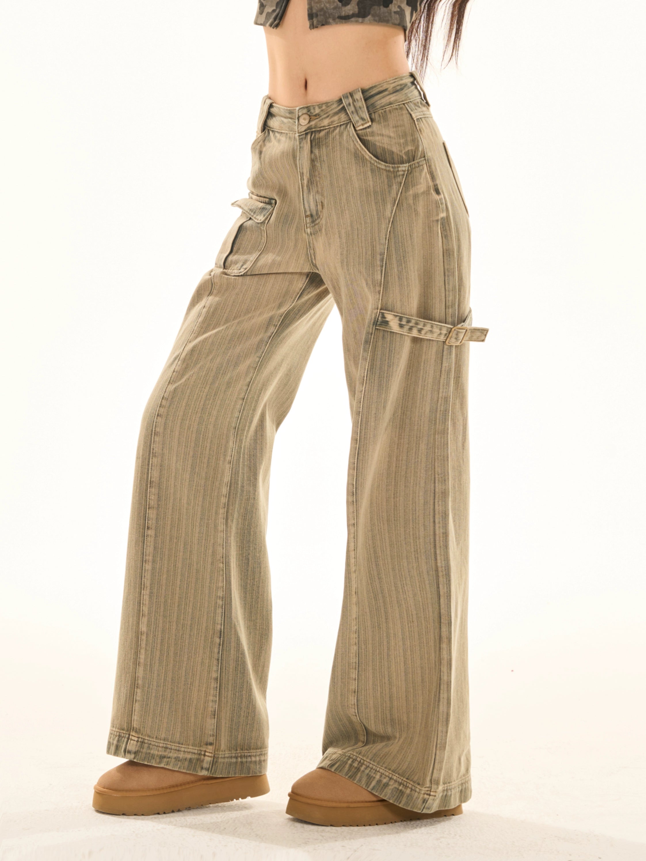 野生zerocircle怀旧色复古直筒牛仔裤女春显瘦宽松阔腿设计感裤子