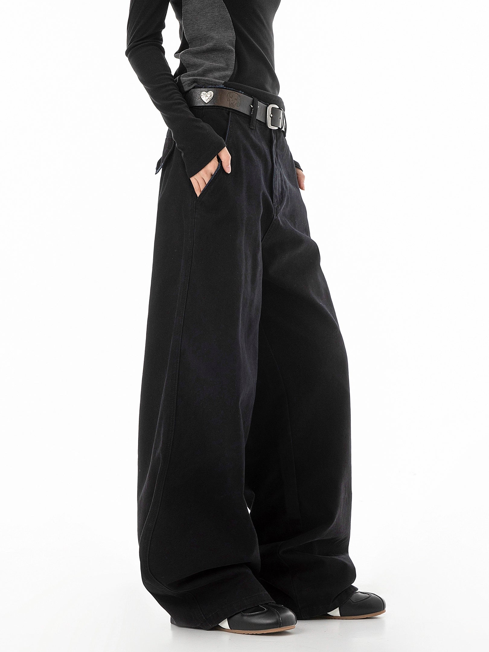 ICH MODE 美式复古水洗直筒裤女秋冬宽松阔腿裤工装休闲裤牛仔裤