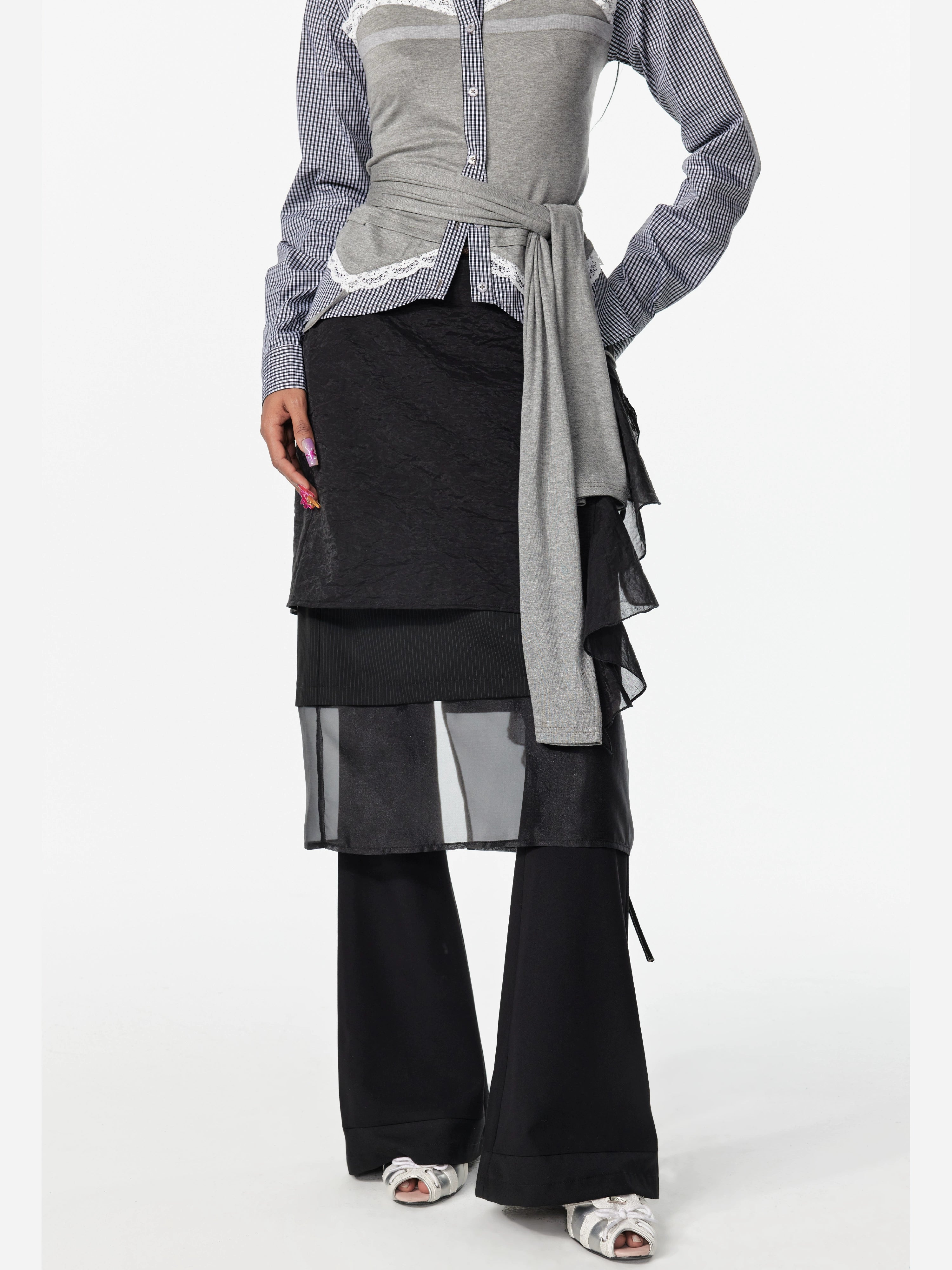 2th Desire叠穿多层撞色薄雾少女绑带设计感短款网纱西装半身裙女