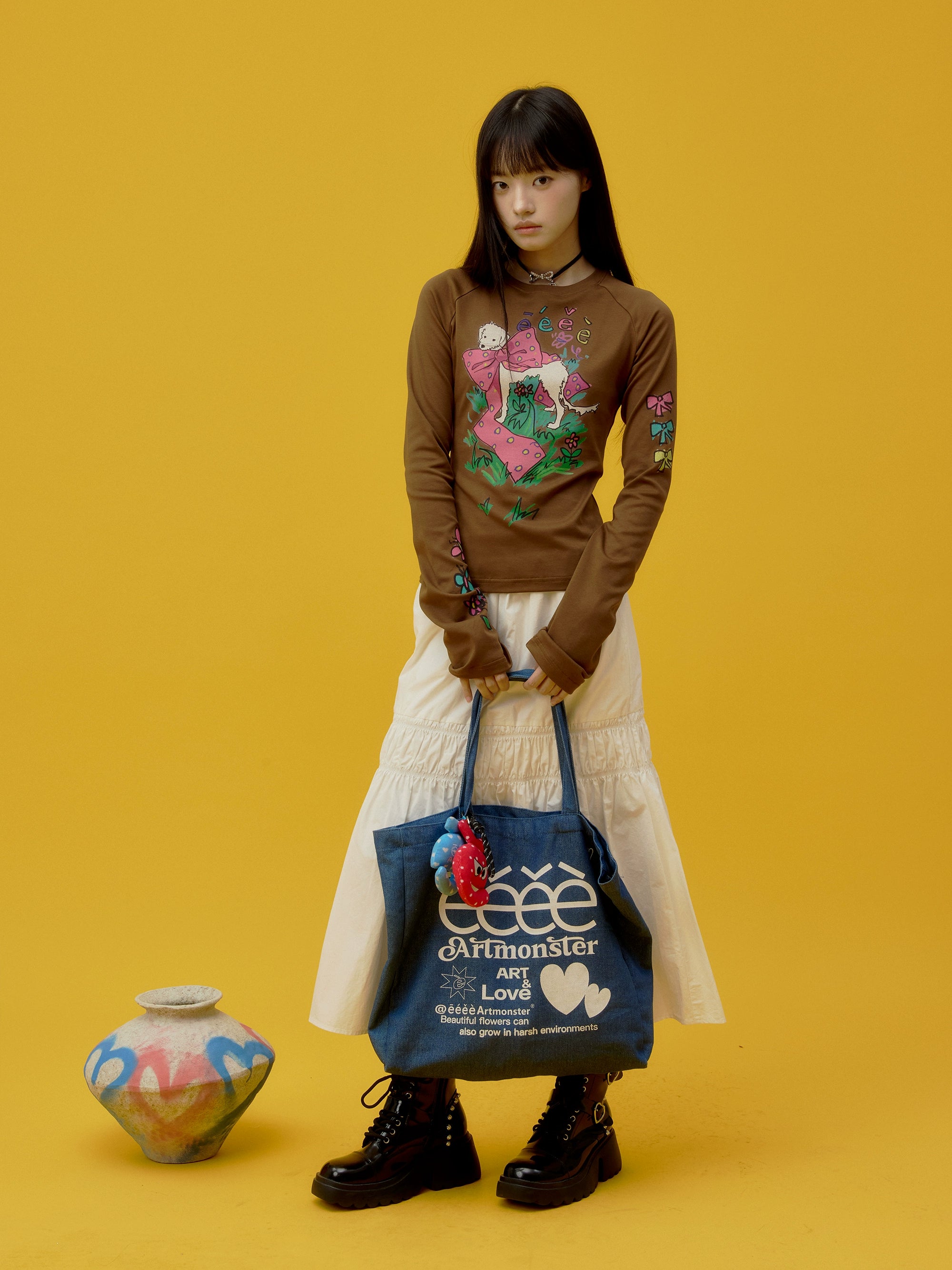 eeeeArtmonster“百宝袋”蓝色单肩包拎包字母爱心帆布包通勤包