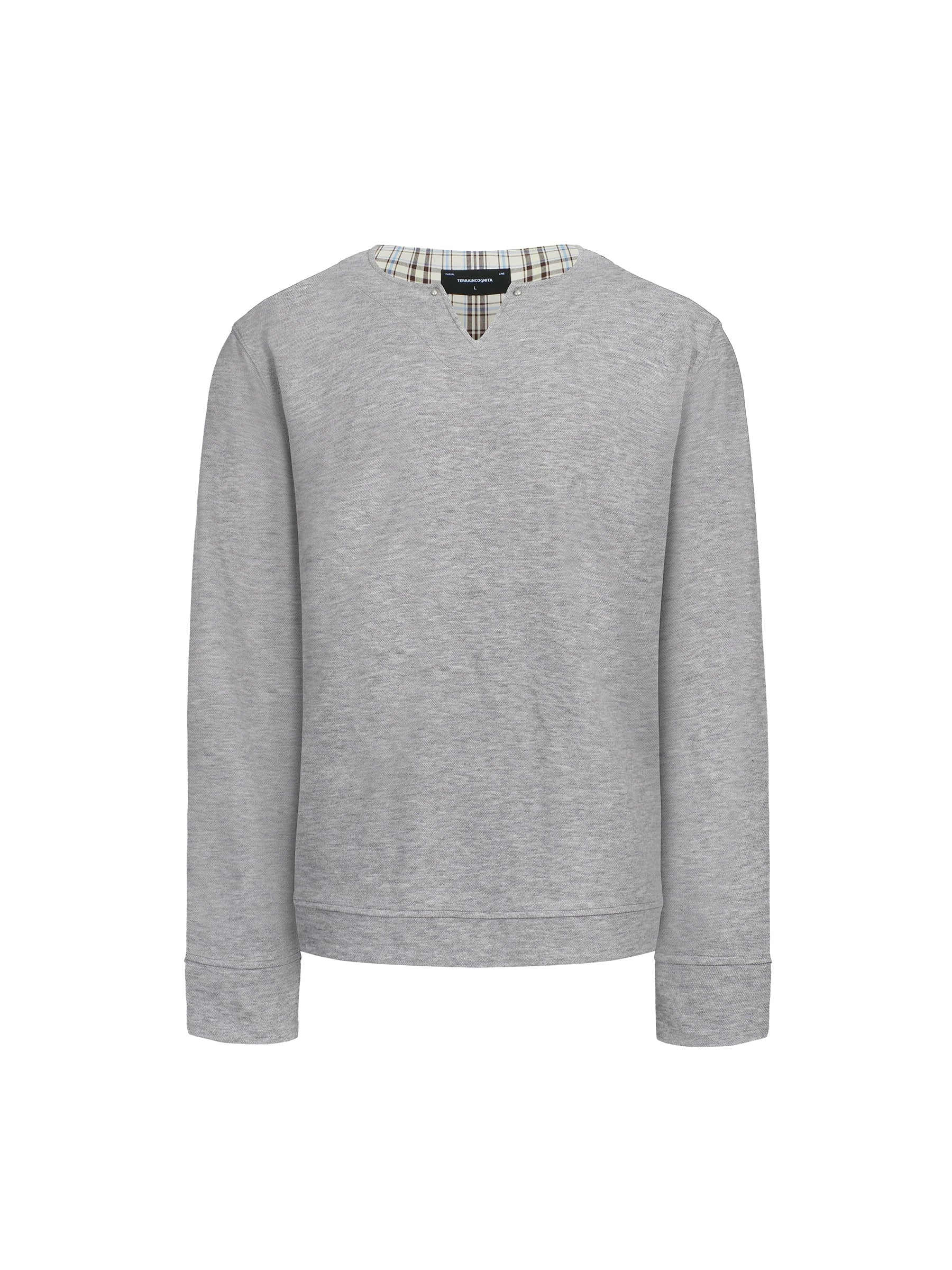 双色V领格纹拼接长袖T恤打底日常通勤搭配TERRAINCOGNITA25SS