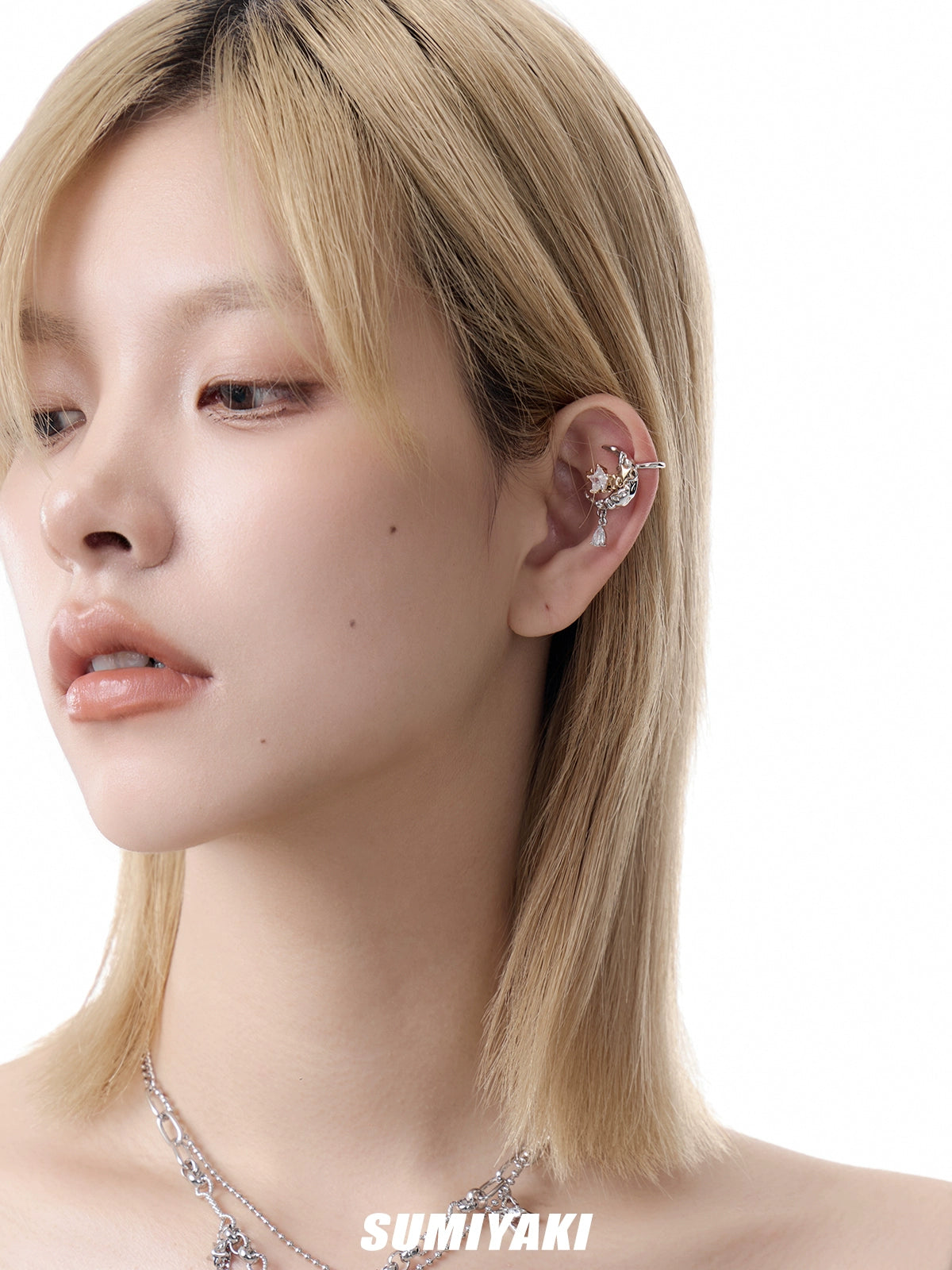 无耳洞耳夹!SUMIYAKI 原创月亮不对称耳夹女星月耳饰女小众耳环