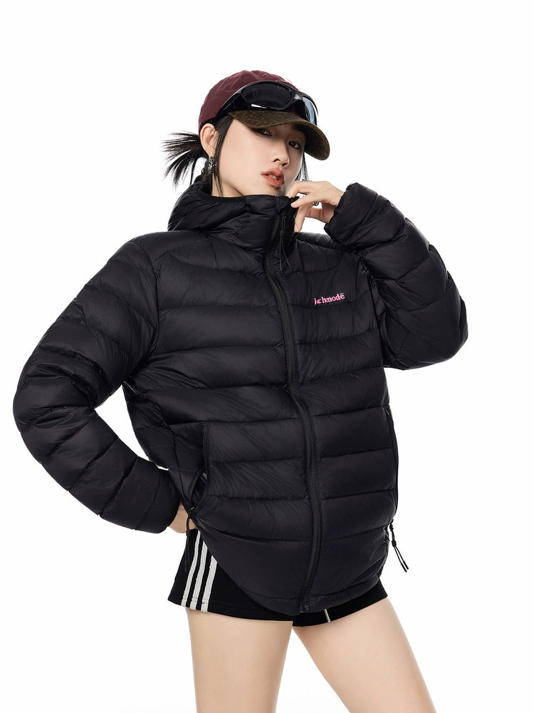 ICH MODE 美式复古90白鸭绒排骨羽绒服女冬季轻薄防寒连帽短外套