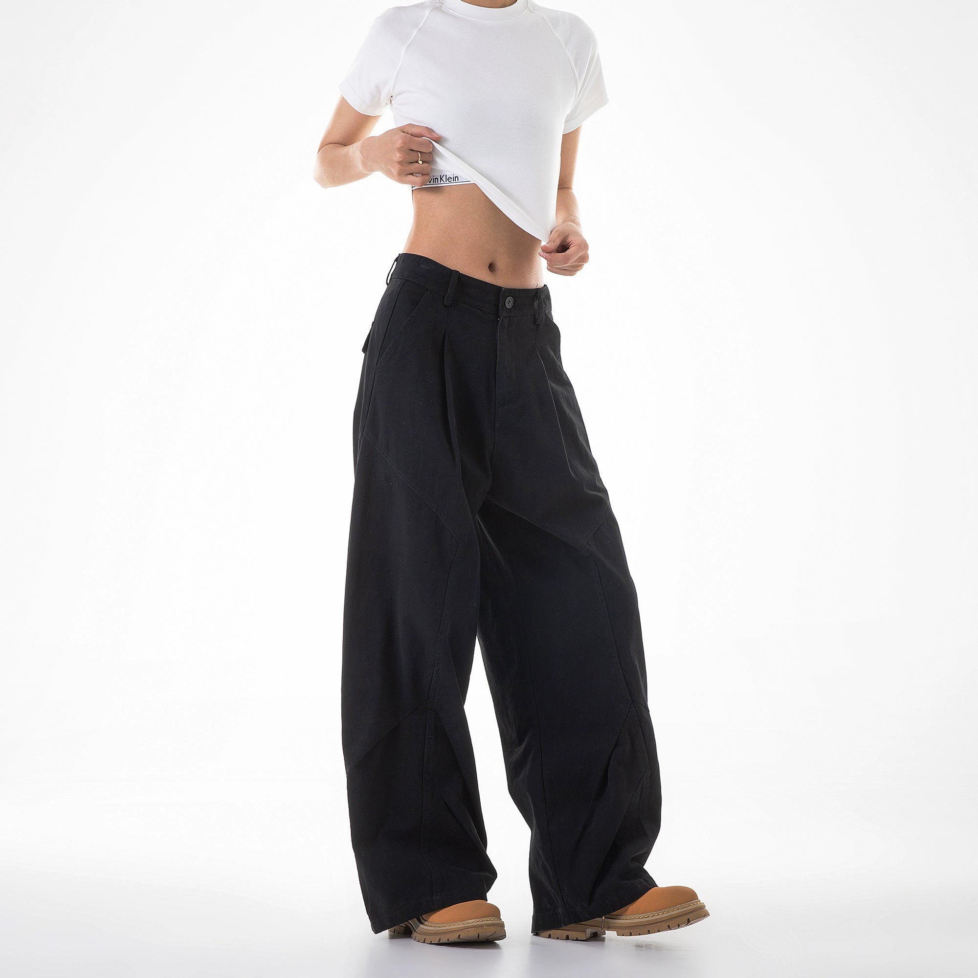 ICH MODE 美式复古白色弯刀裤女夏季宽松bf直筒阔腿裤休闲工装裤