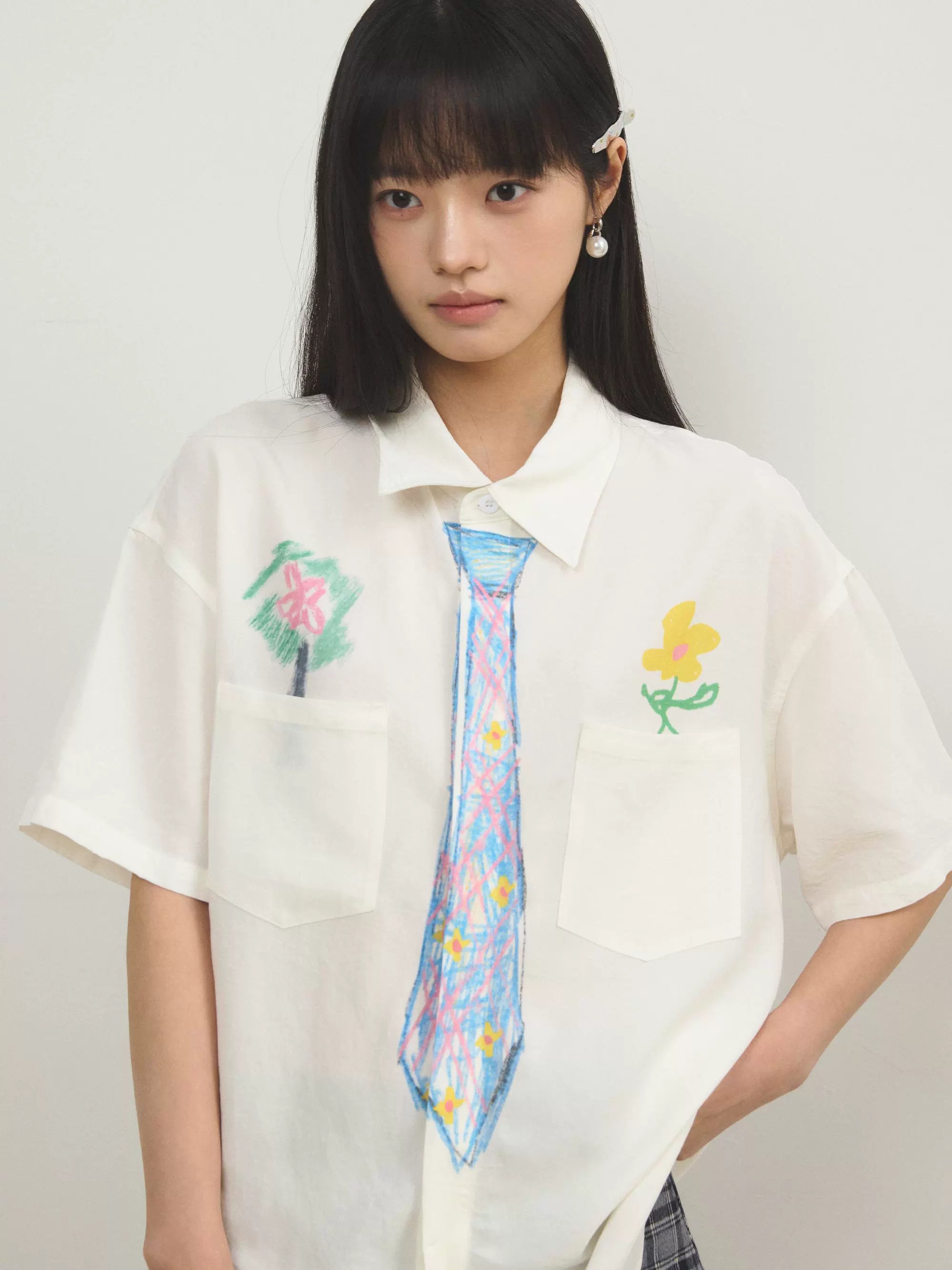 “豆蔻”| eeee创意趣味手绘涂鸦领带衬衣少年感追梦短袖衬衫版夏