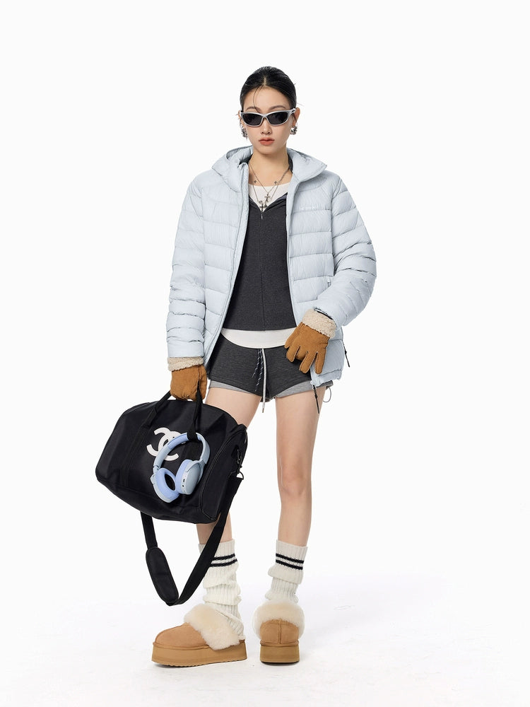 ICH MODE 美式复古90白鸭绒排骨羽绒服女冬季轻薄防寒连帽短外套
