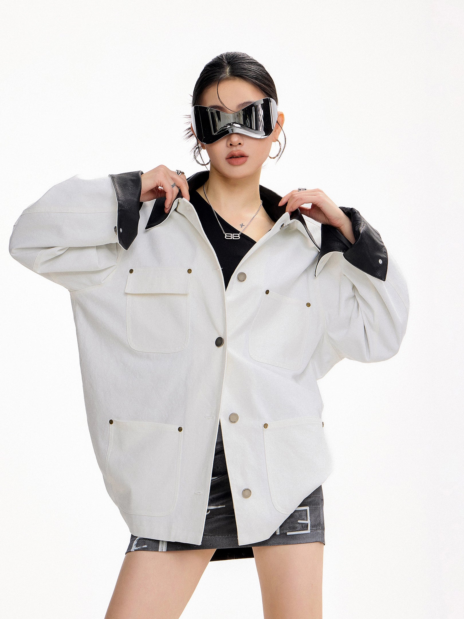 ICH MODE 美式复古巴恩风短款风衣外套女秋冬季宽松开衫夹克上衣