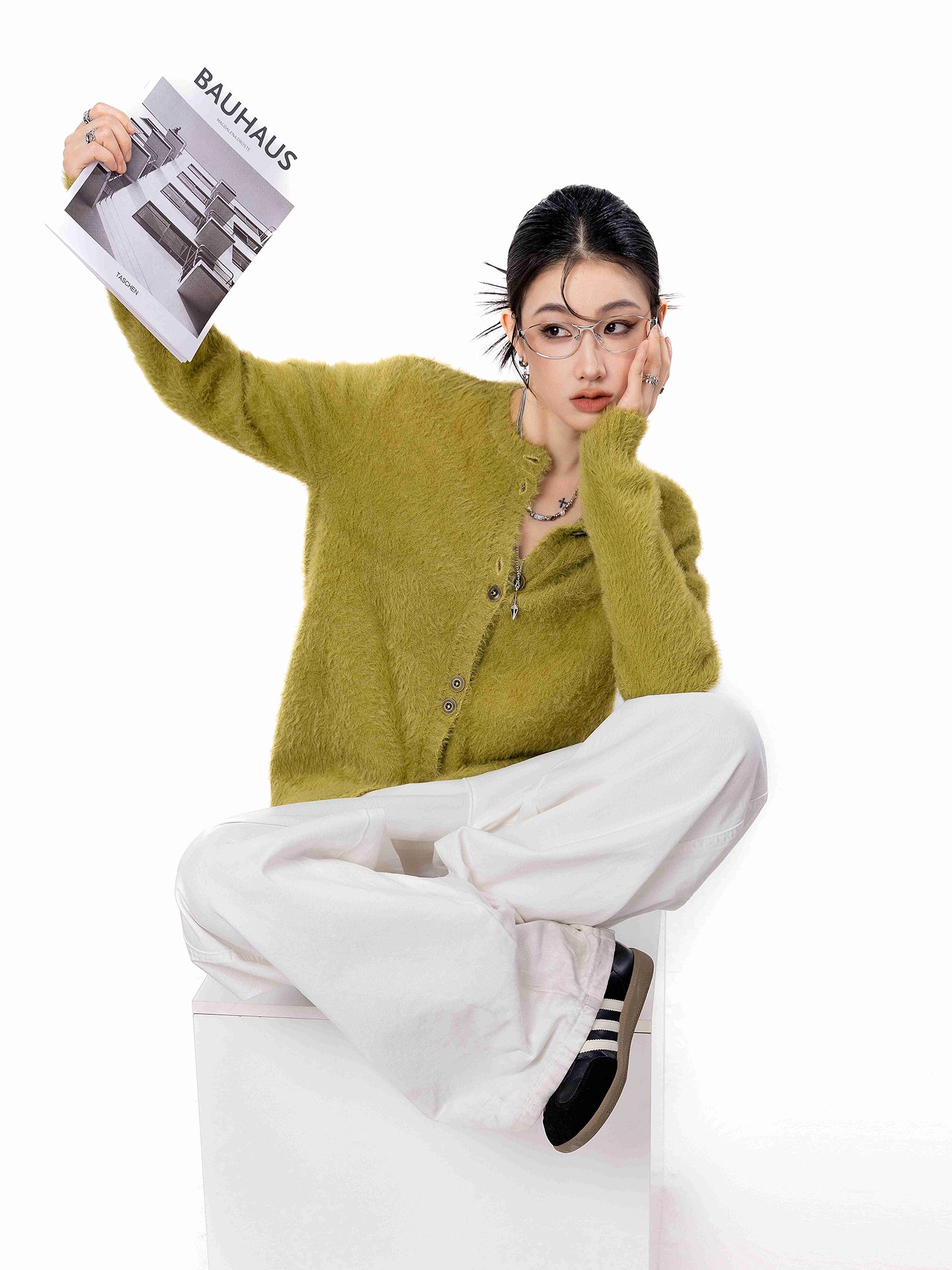 ICH MODE 美式复古毛针织衫女2025新款秋冬外搭毛衣开衫外套上衣