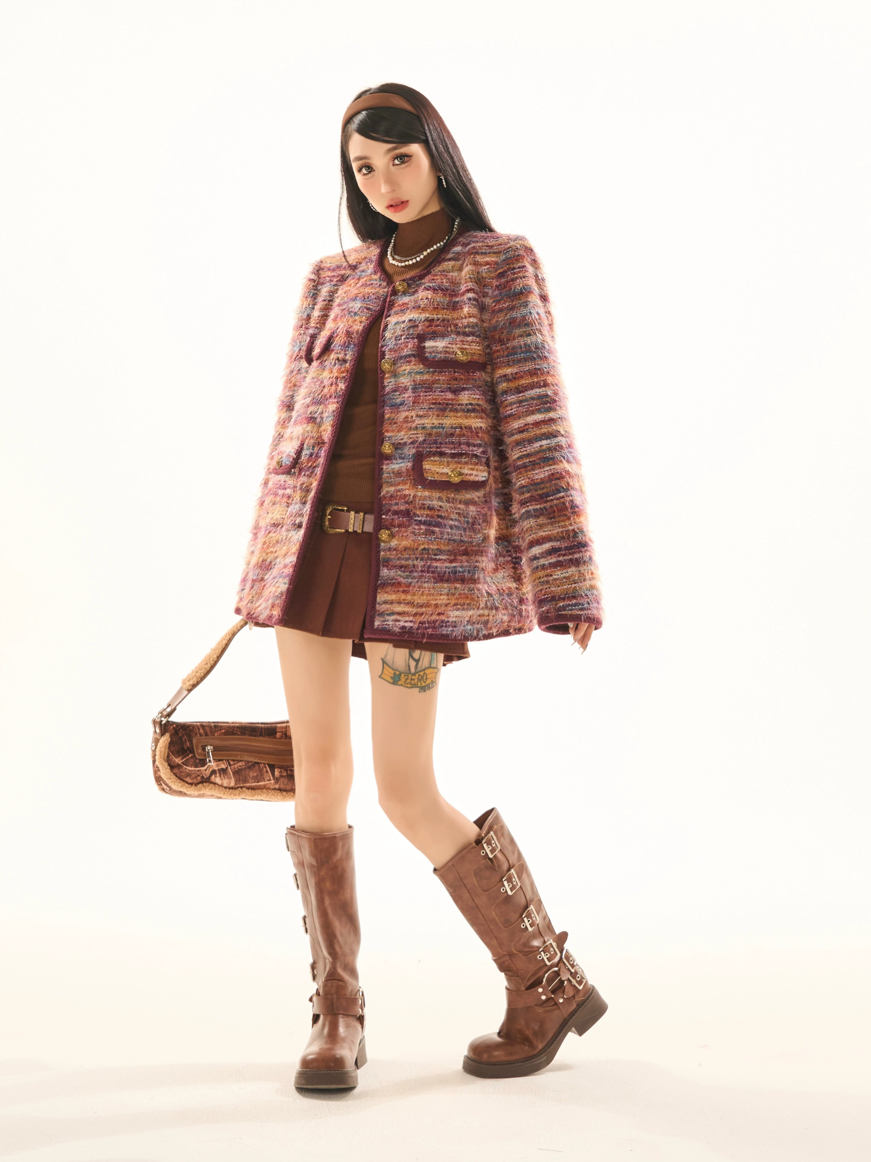 野生zerocircle彩色小众休闲毛毛外套女春秋高级设计感韩系慵懒风