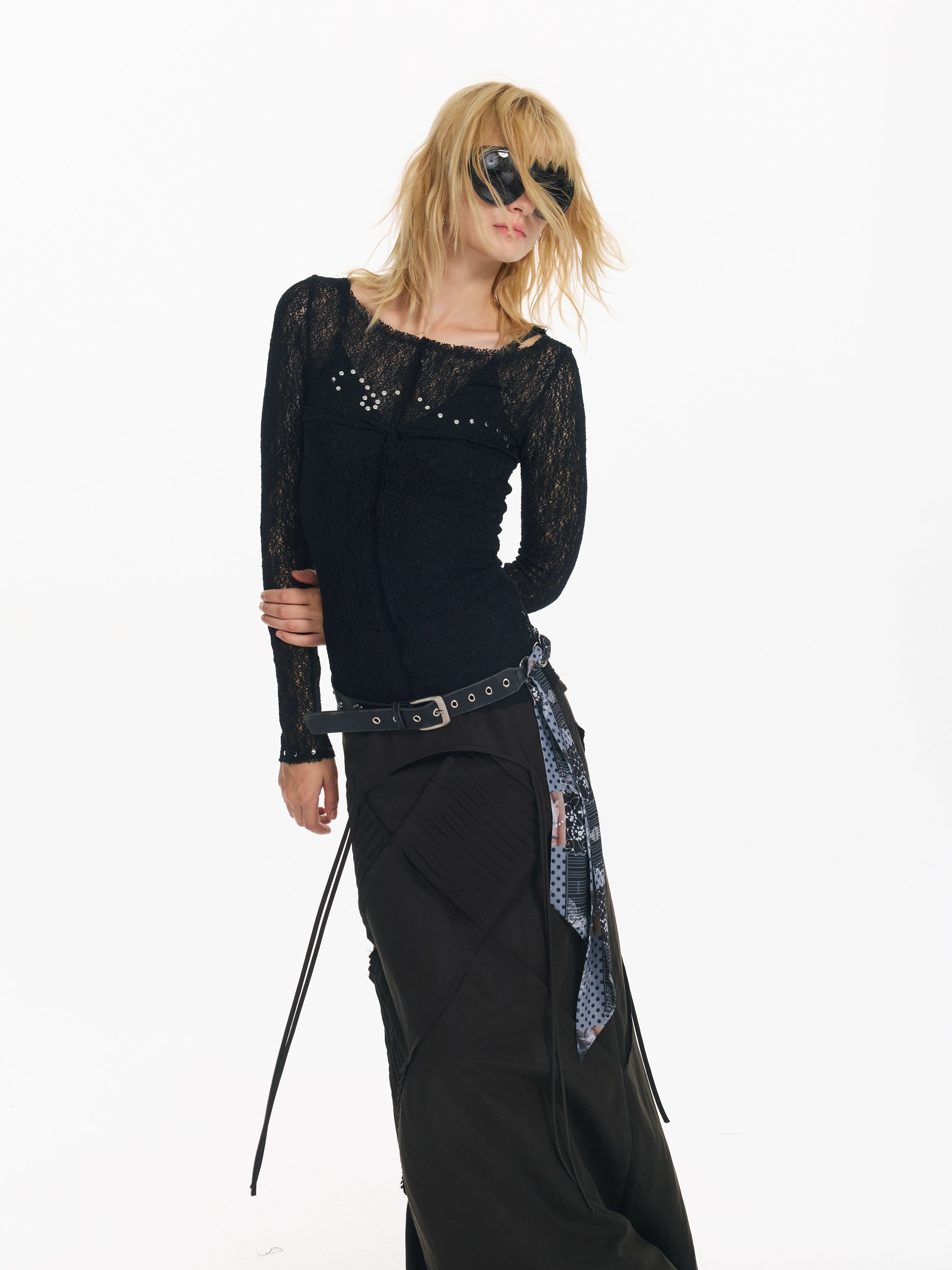 2th Desire 缠绕珠片烫钻设计小众镂空朋克感修身显瘦罩衫上衣女