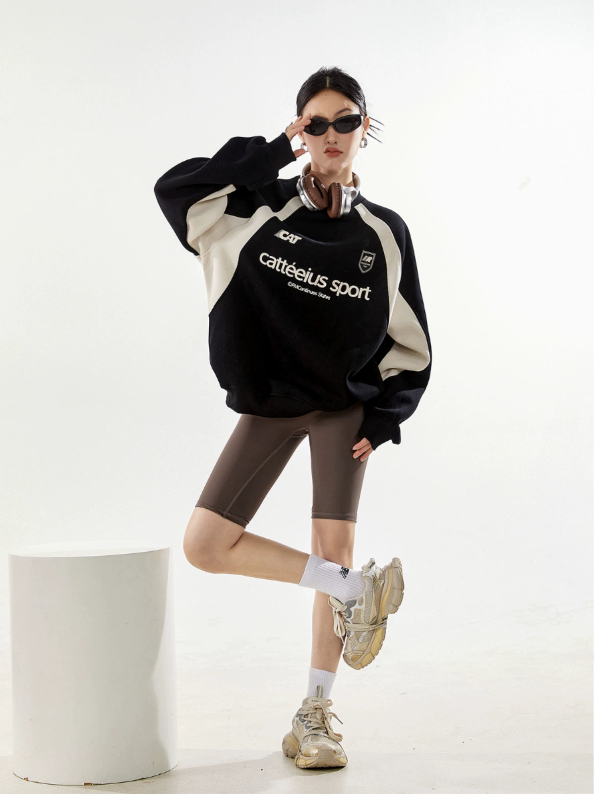 ICH MODE 美式复古圆领卫衣女秋2025新款长袖上衣外套oversize