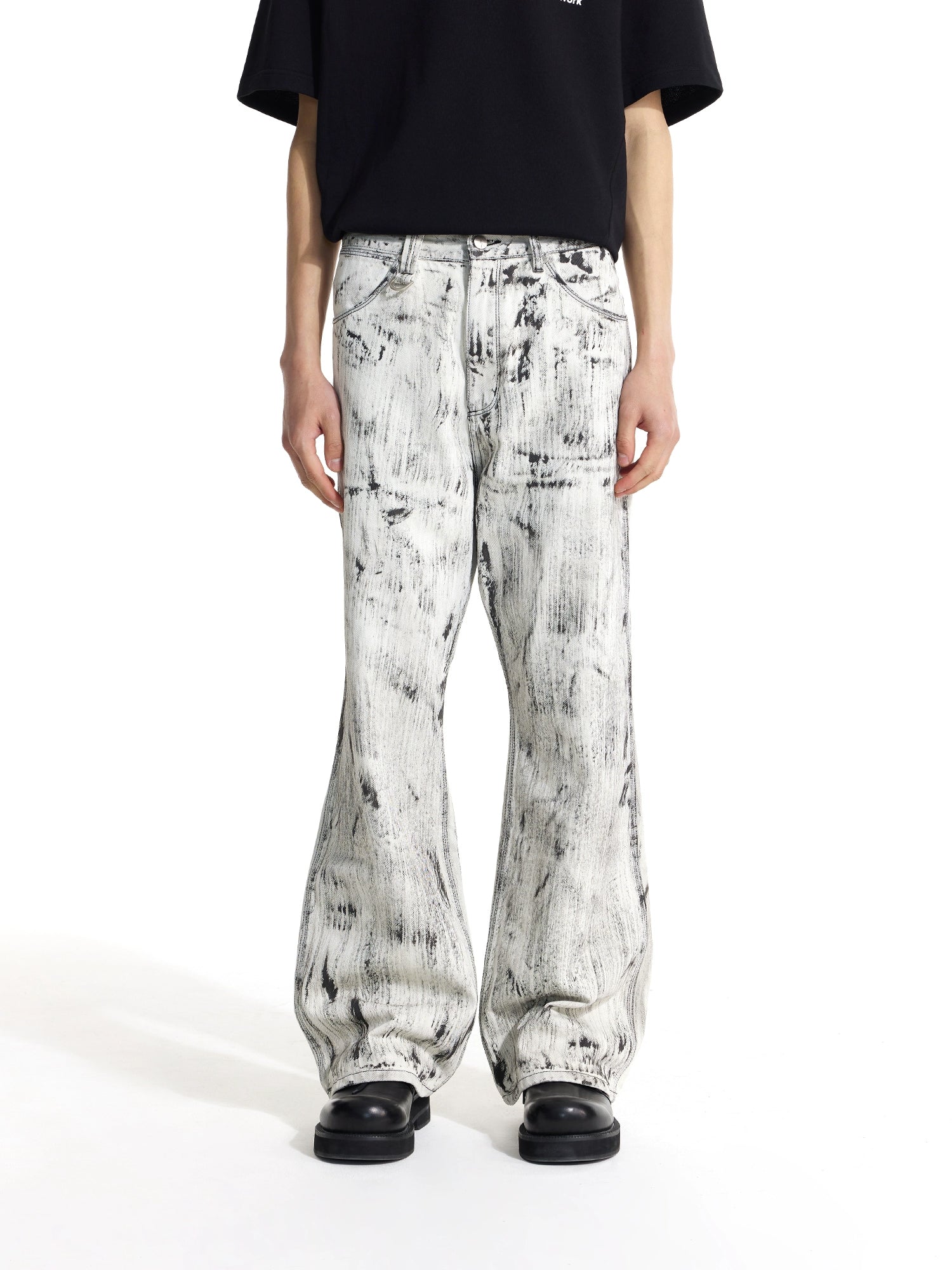 侯雯元明星同款做旧刷漆肌理宽松直筒牛仔百搭长裤TERRAINCOGNITA