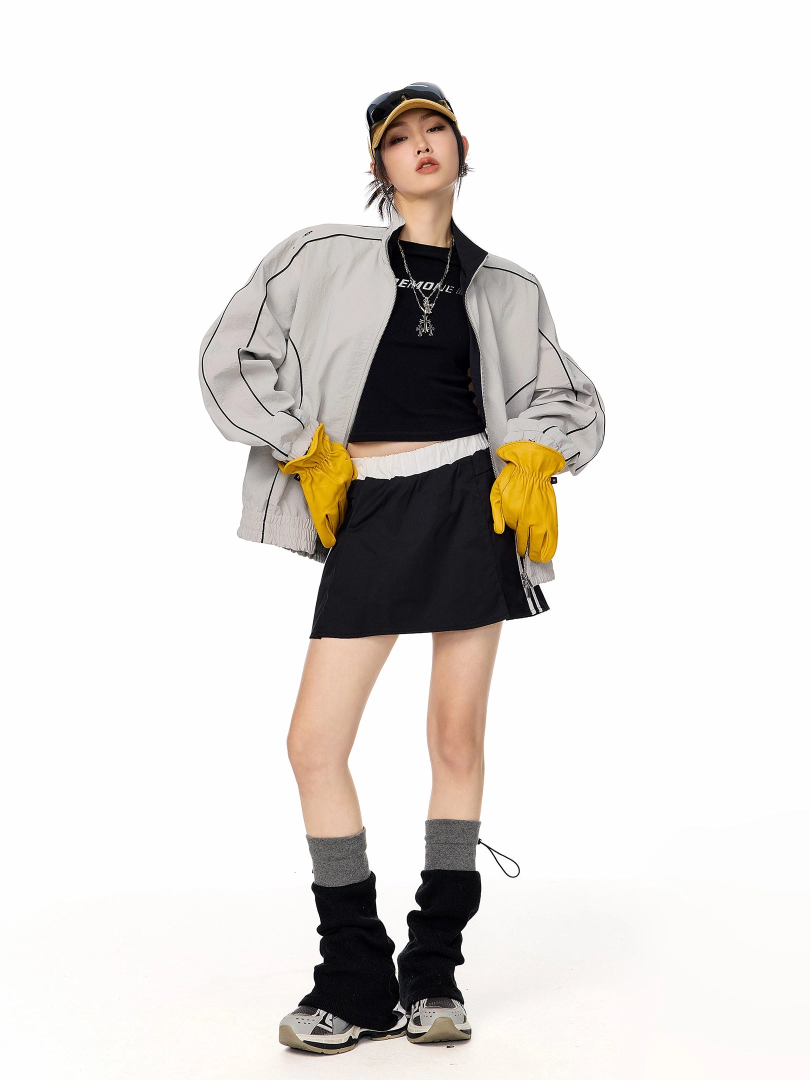 ICH MODE 美式复古撞色条纹外套女秋冬新款运动宽松休闲夹克上衣