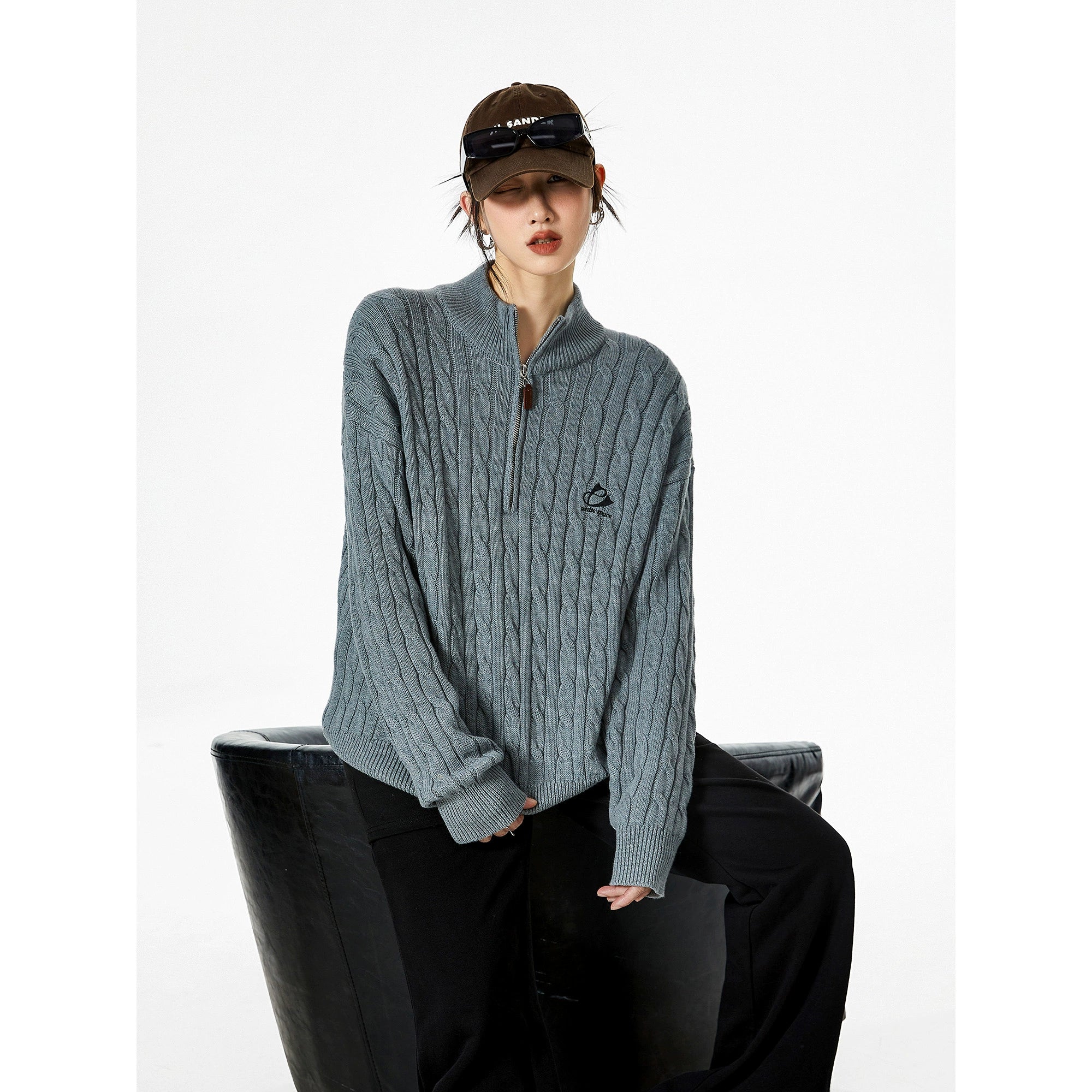 ICH MODE 美式复古半高领毛衣女秋冬季慵懒风软糯针织杉外套新款