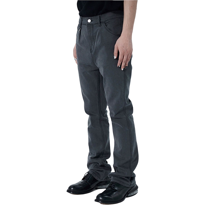 潮WOO专属TERRAINCOGNITA新款微喇叭宽松水洗灰简约百搭牛仔裤男