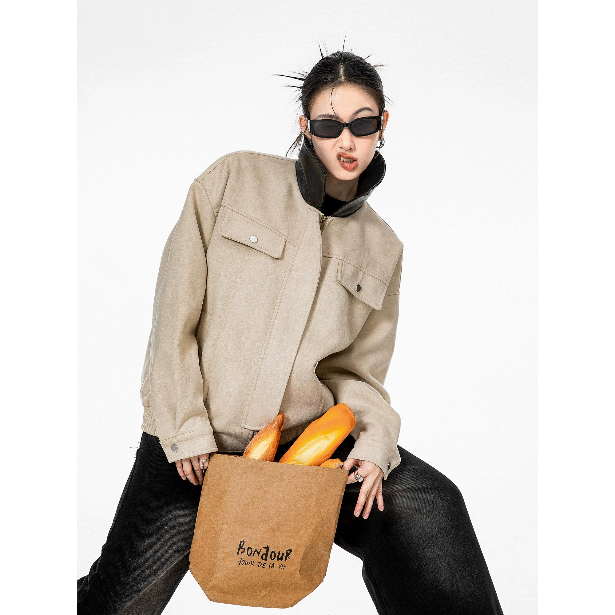 ICH MODE 美式复古巴恩风麂皮绒外套女2025新款秋冬工装夹克上衣