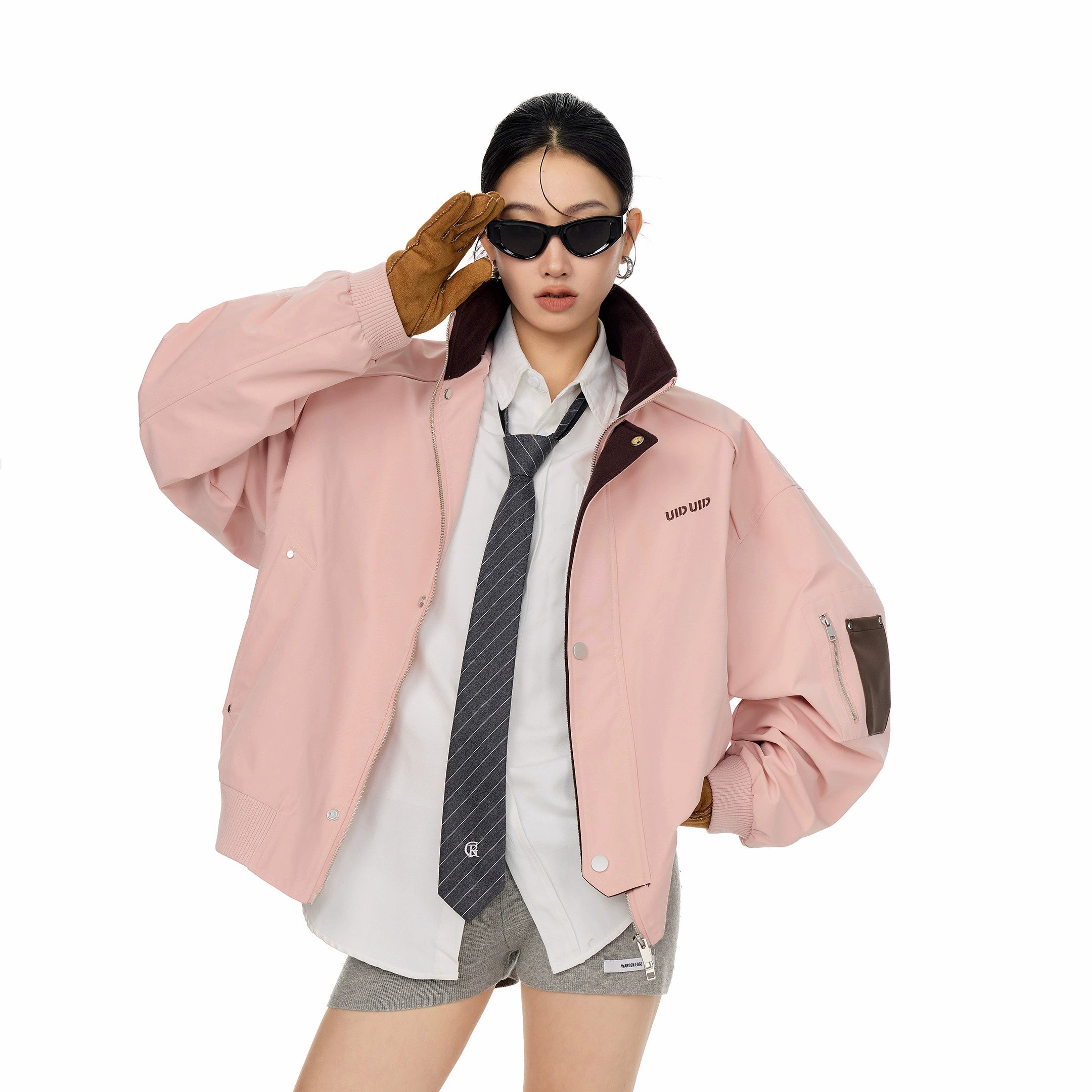 ICH MODE 美式复古撞色立领外套女2025新款秋冬工装夹克休闲上衣