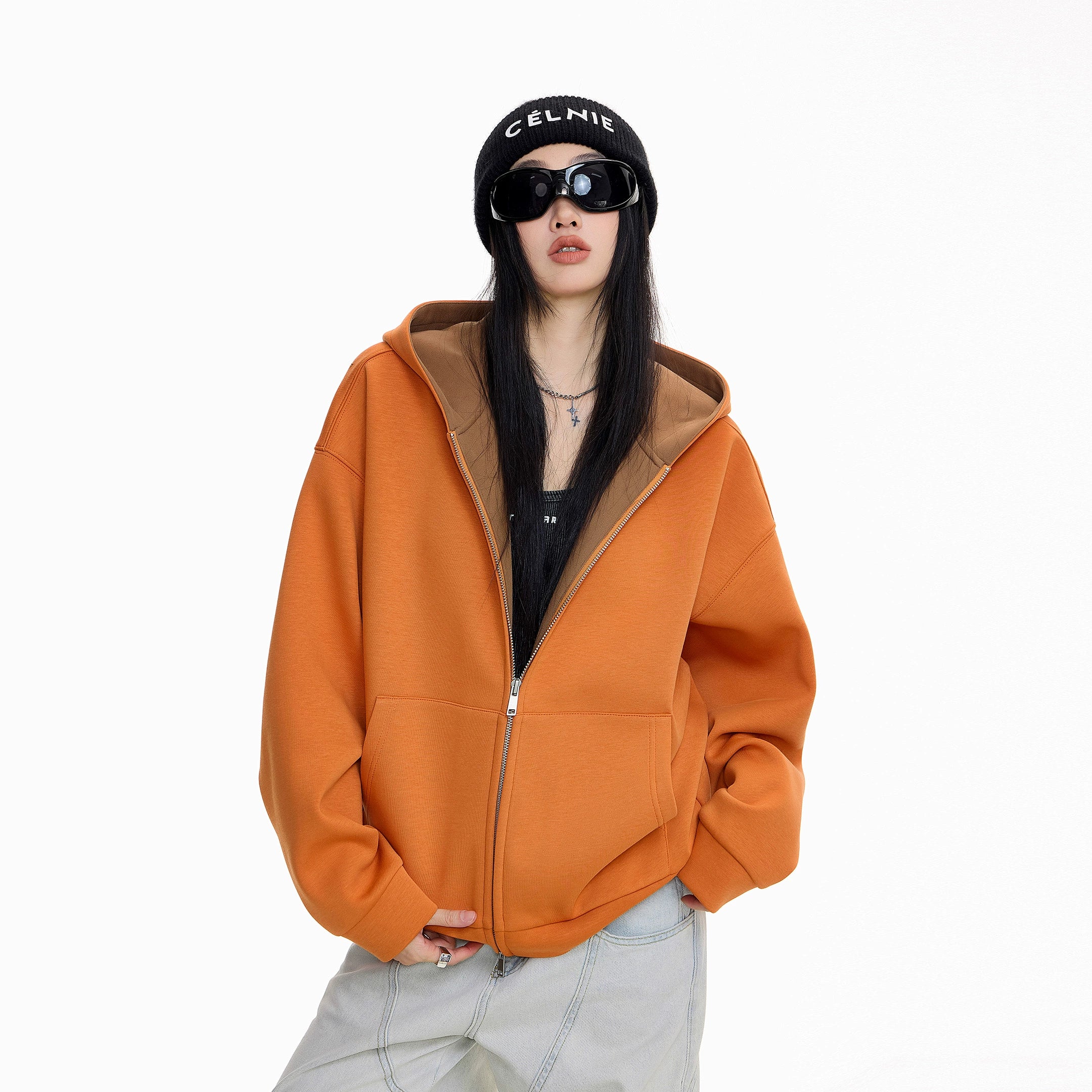 ICH MODE 美式复古开衫卫衣外套女2025新款秋冬宽松撞色连帽上衣