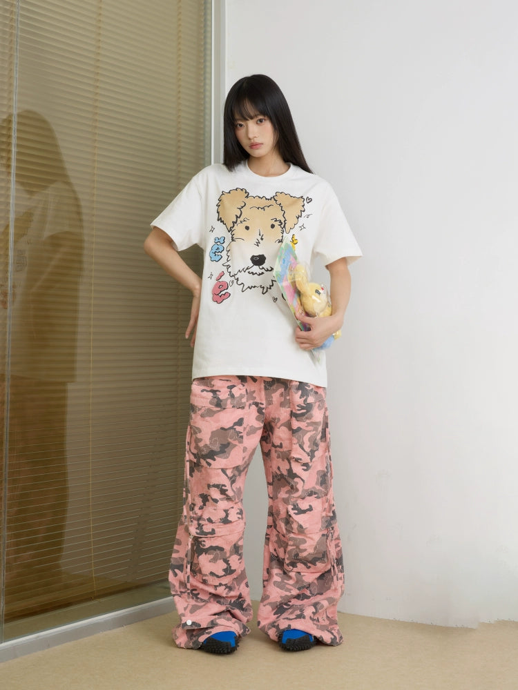 “白雪”|eeee创意刚毛猎狐梗狗狗短袖宽松彩色字母牙刷绣T恤夏