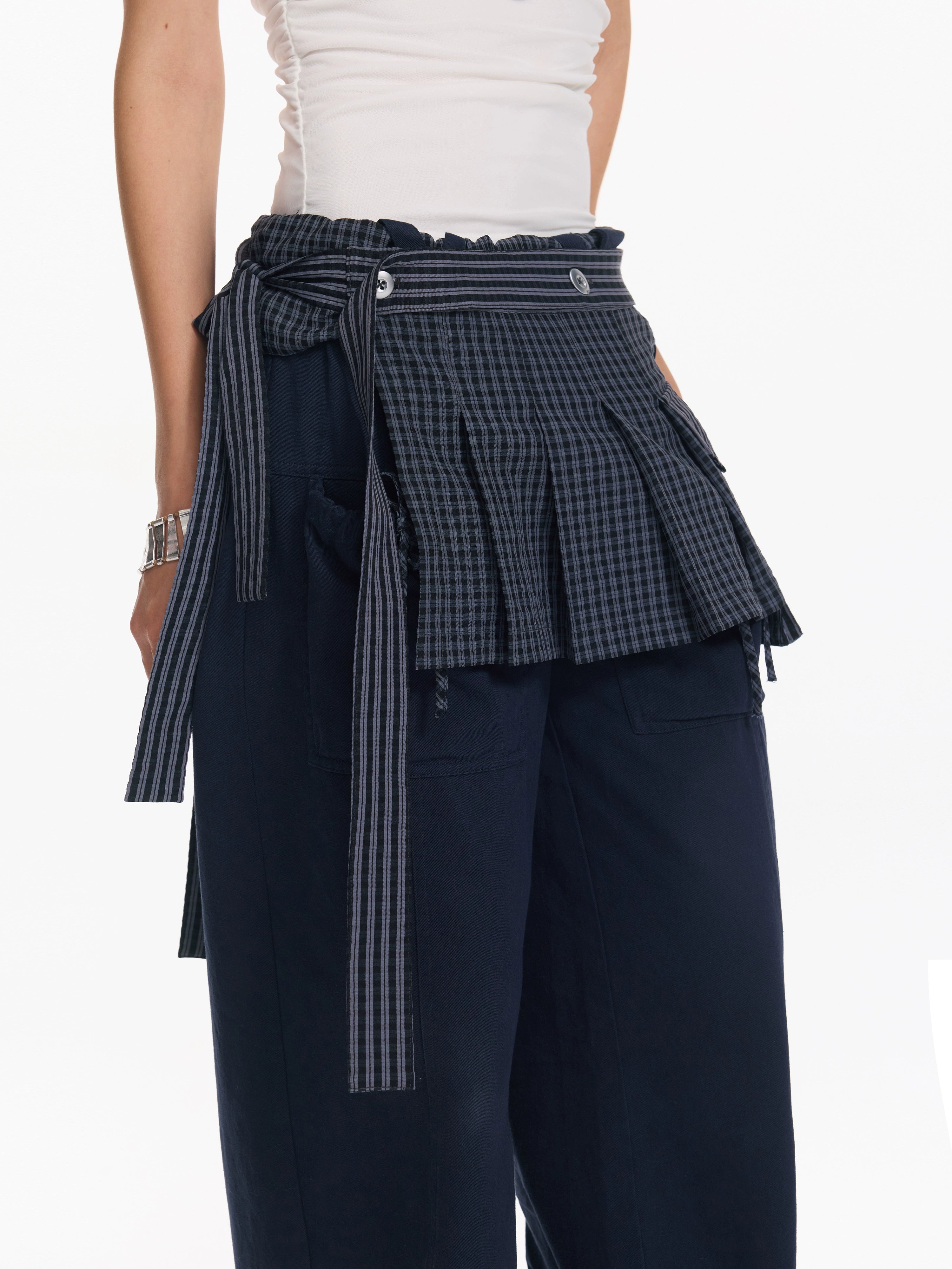 2th Desire 复古设计感小众一片式格纹叠穿绣花绑带屁帘小罩裙女