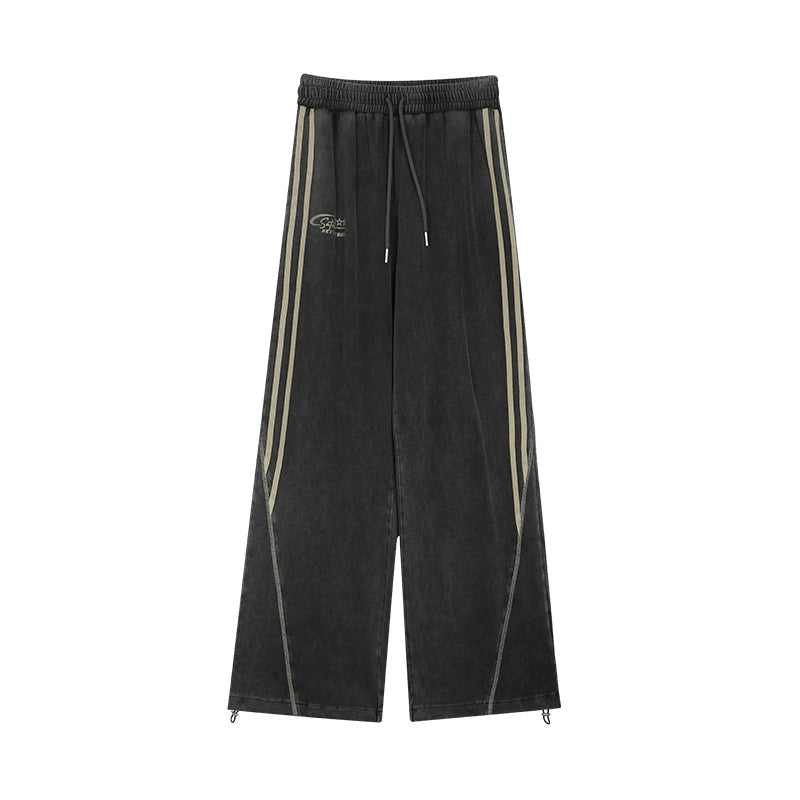 野生zerocircle 休闲套装女夏深灰色水洗宽松印花短袖t恤直筒裤子