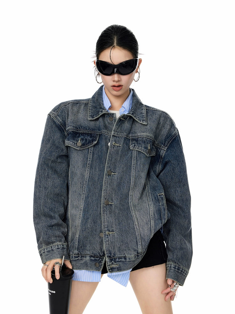 ICH MODE 美式复古工装牛仔外套女秋冬2025新款宽松休闲夹克上衣