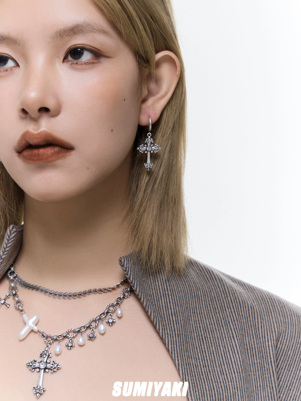 珍珠做成的十字架!SUMIYAKI哑银十字架项链女
