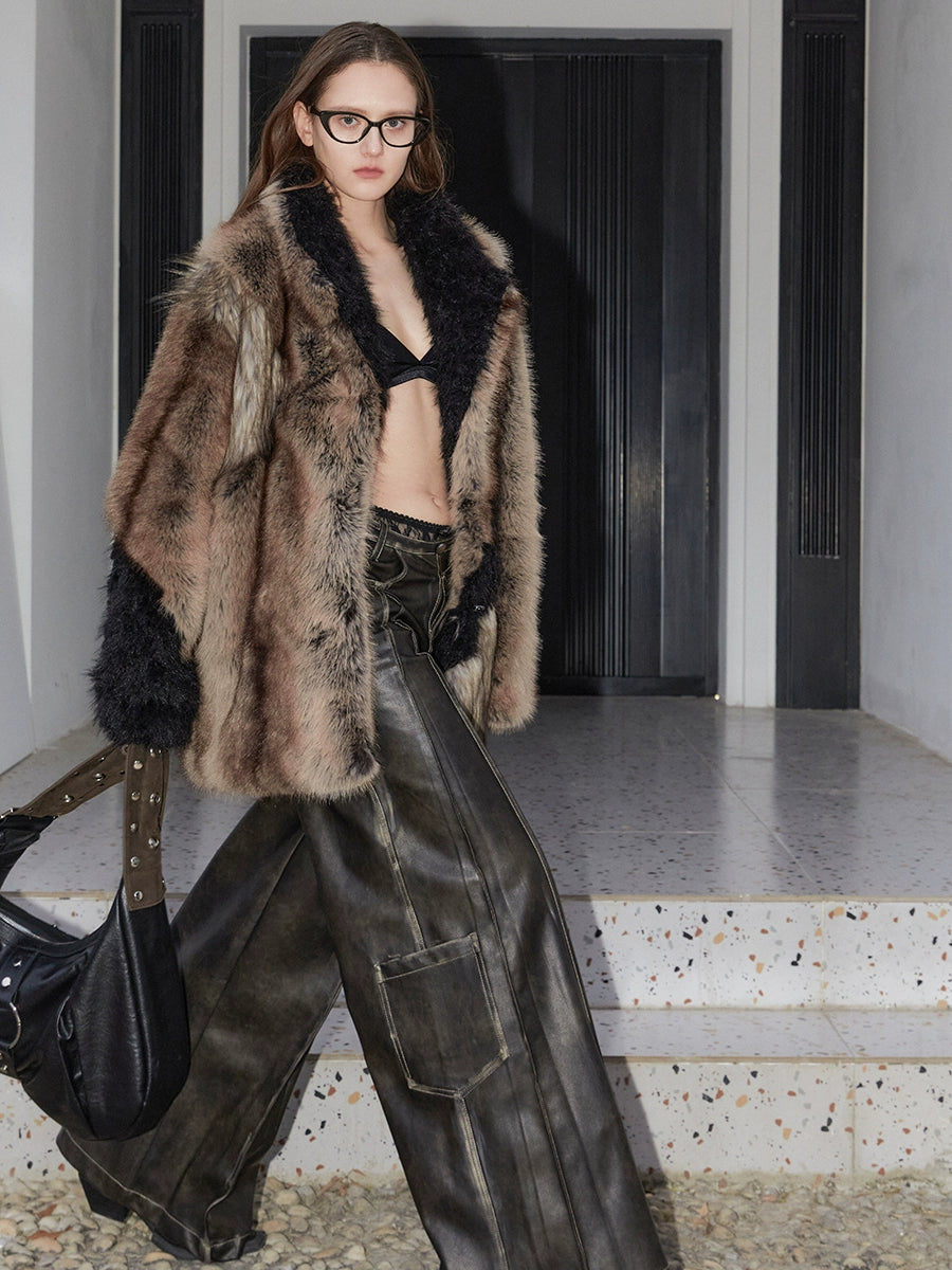 2th Desire重工拼色厚实环保皮草外套女复古中长款大衣毛毛外套冬