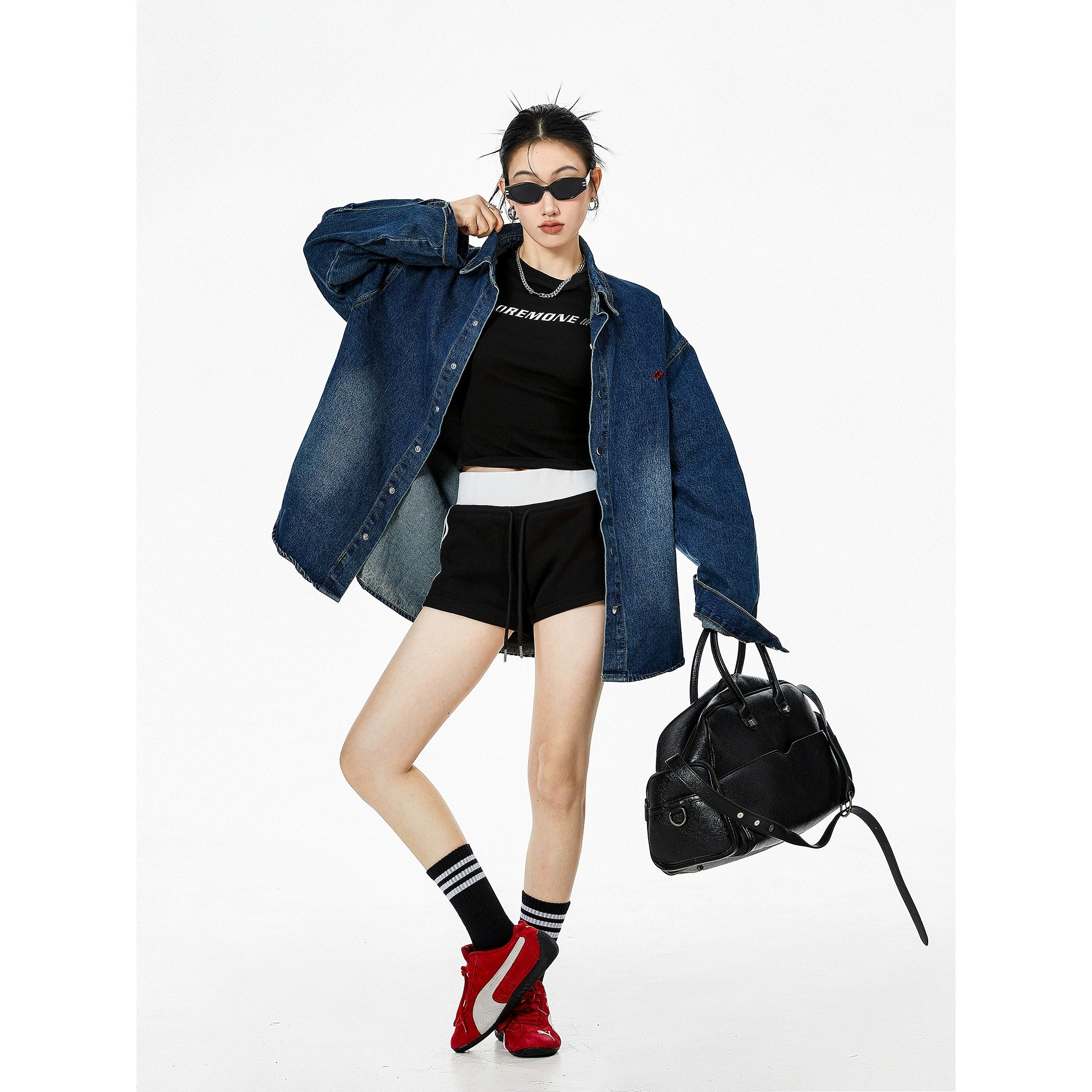 ICH MODE 美式复古牛仔衬衫女2025秋冬新款宽松衬衣外套长袖上衣