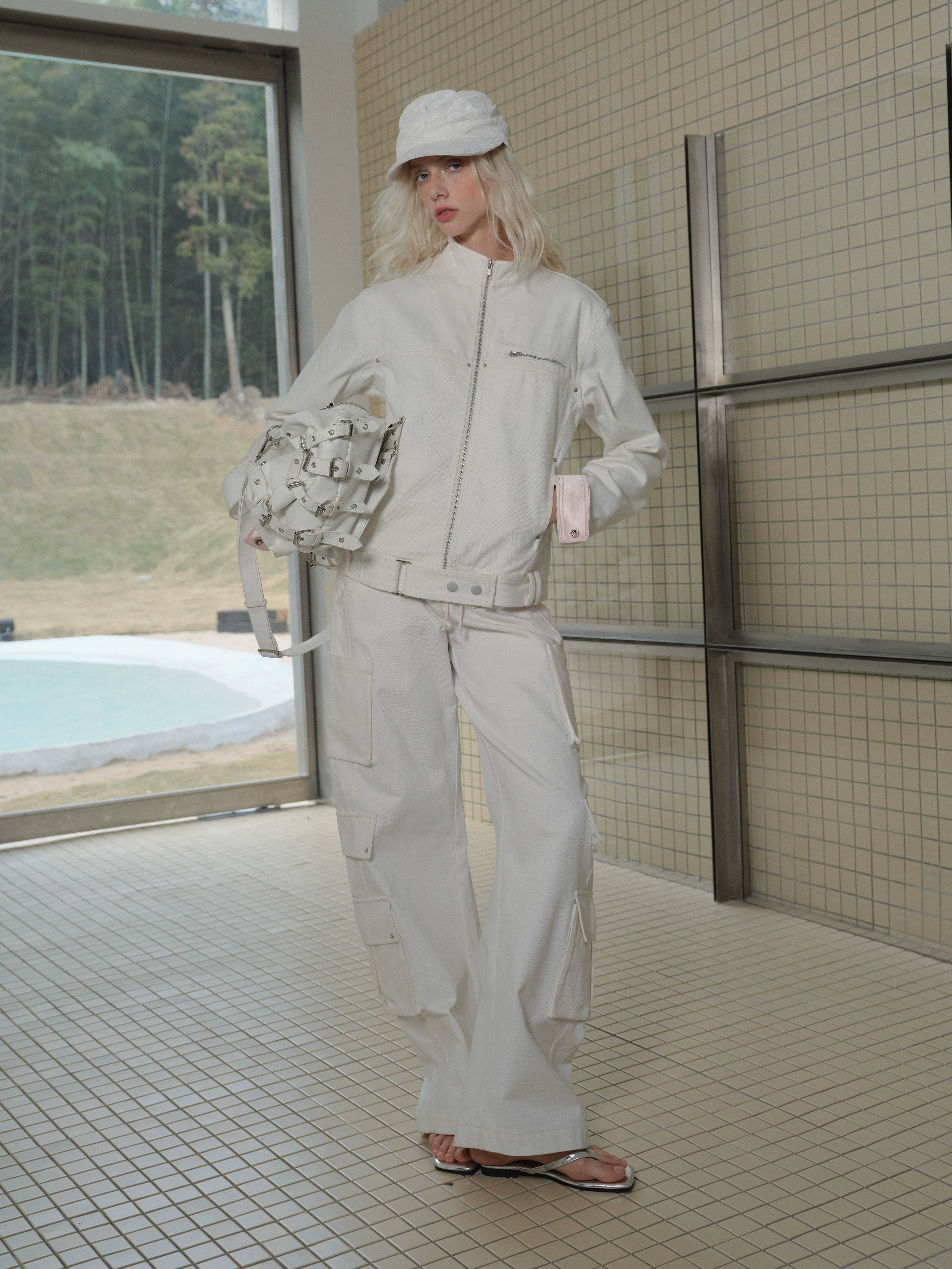 2th Desire复古立领撞色拼接工装机车夹克宽松廓形原牛牛仔外套女