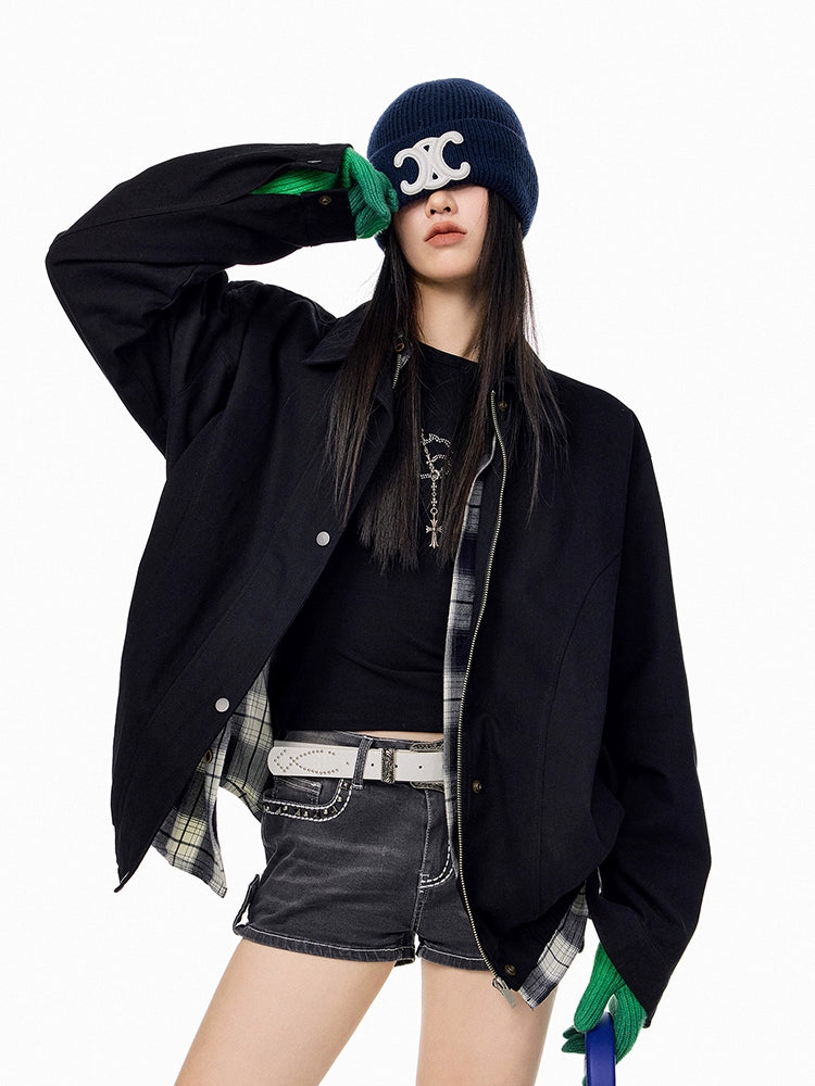 ICH MODE 美式复古哈灵顿外套女2025秋冬季新款翻领开衫夹克上衣