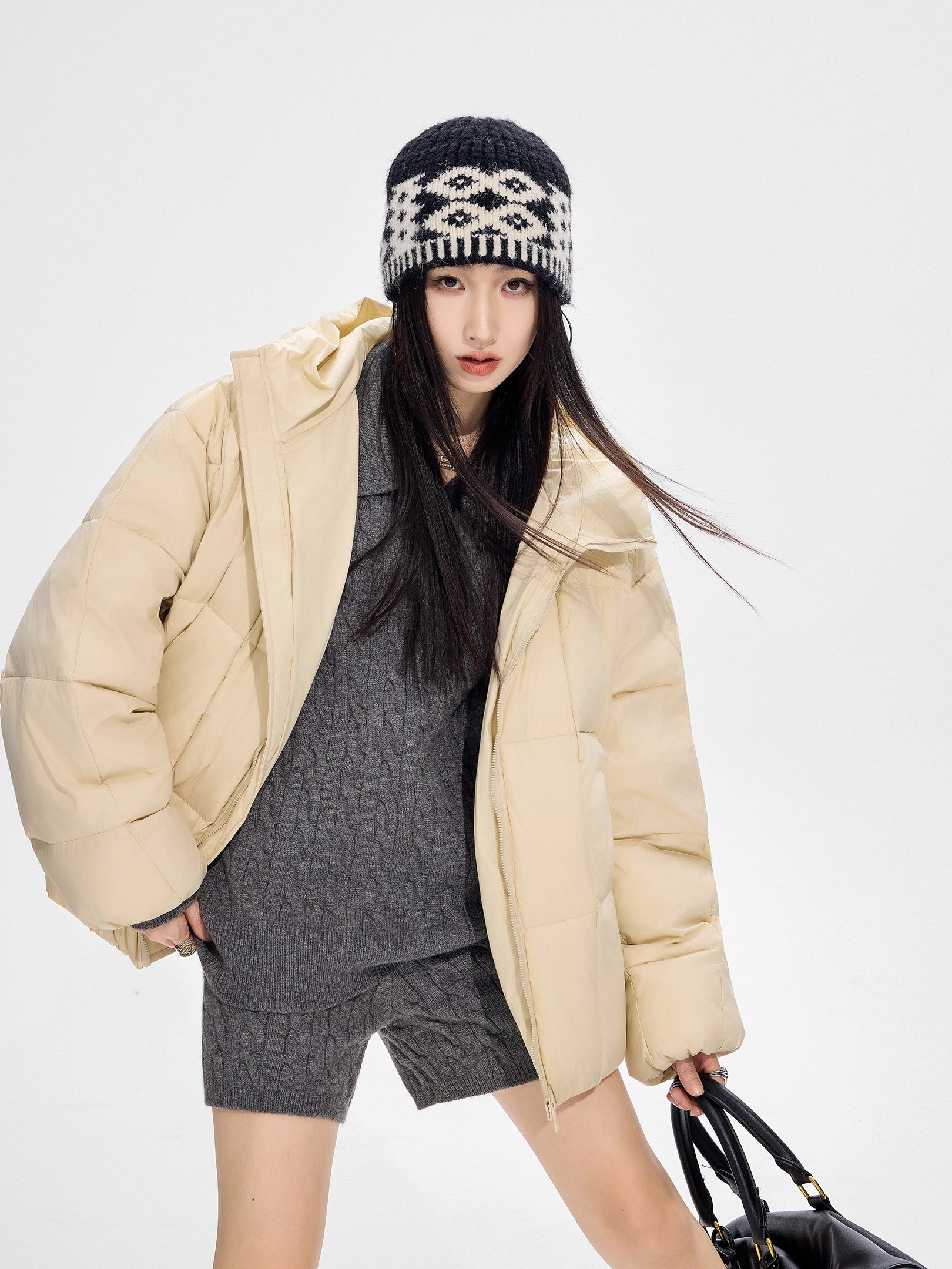 ICH MODE 90白鸭绒美式连帽羽绒服女冬季新款防寒保暖面包服外套