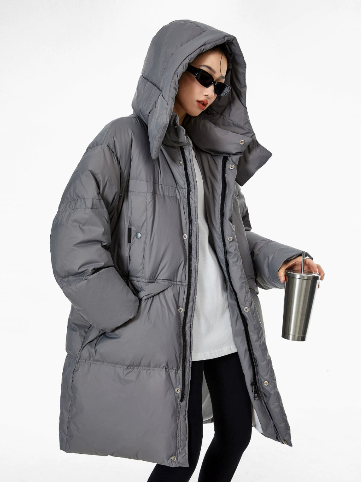 ICH MODE 美式复古中长款羽绒服女款冬季流行面包服外套2024新款