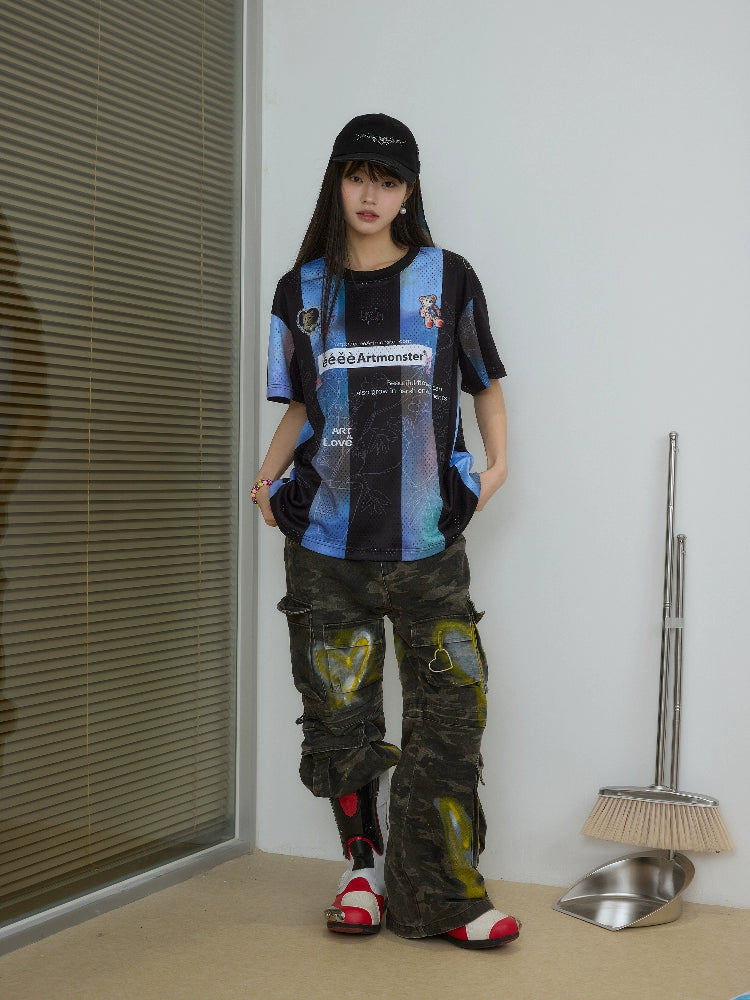 “霓虹2000”| eeee复古千禧年做旧短袖ins风条纹透气运动球衣夏