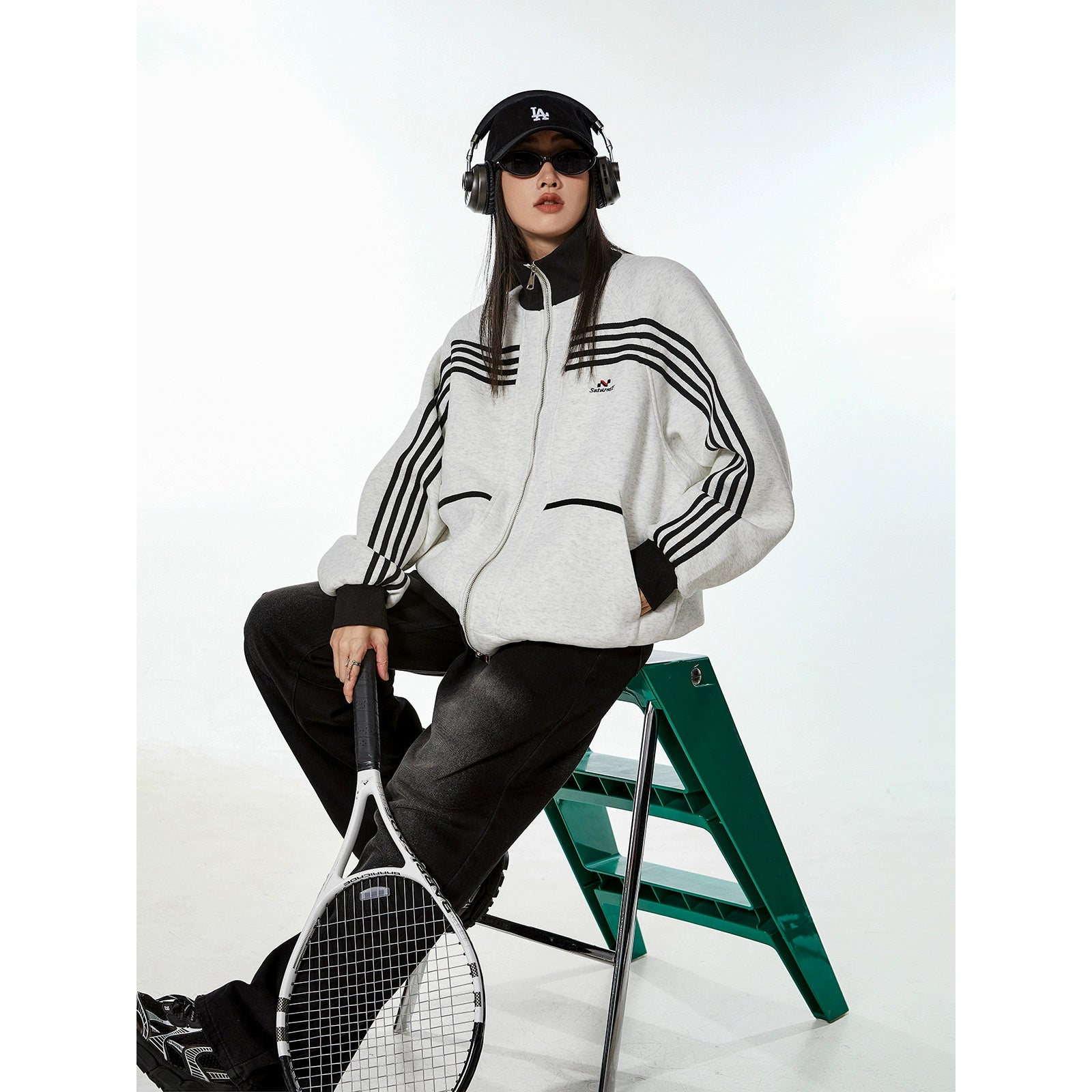 ICH MODE 美式复古休闲运动外套女秋冬宽松薄款开衫上衣2025新款