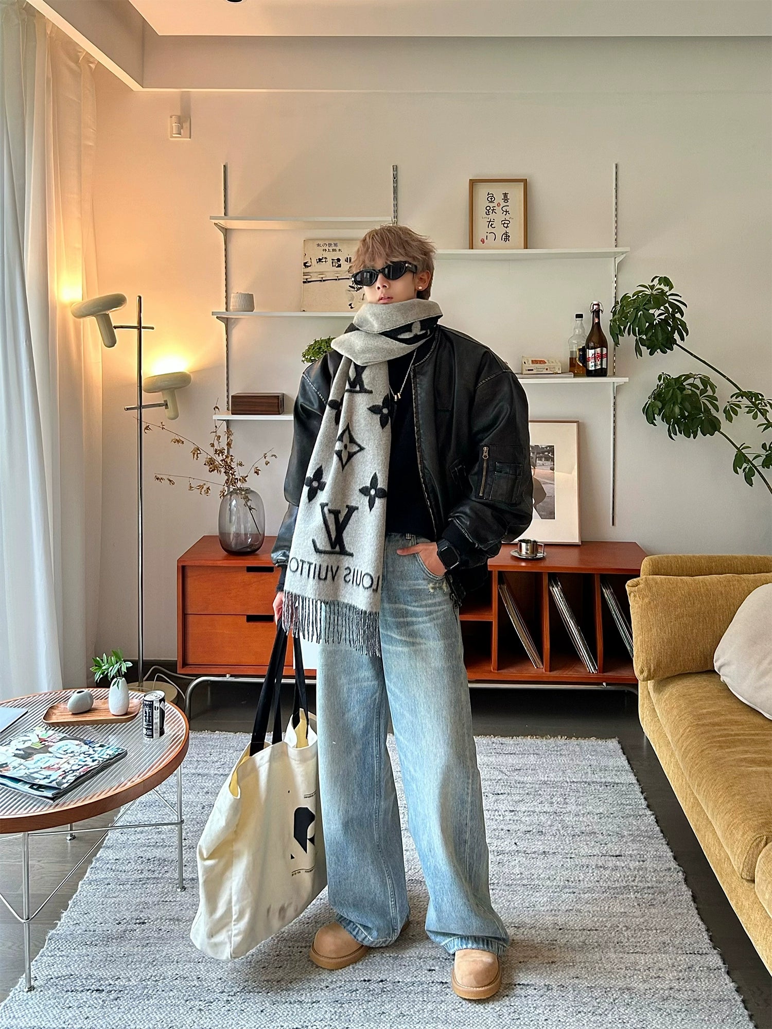 雾蓝复古水洗牛仔裤直筒休闲宽松范丞丞明星同款TERRAINCOGNITA