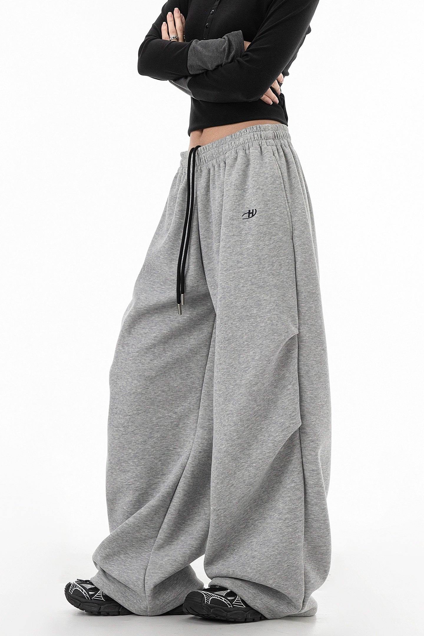 ICH MODE 美式复古伞兵休闲裤女宽松抽绳运动裤工装裤直筒阔腿裤